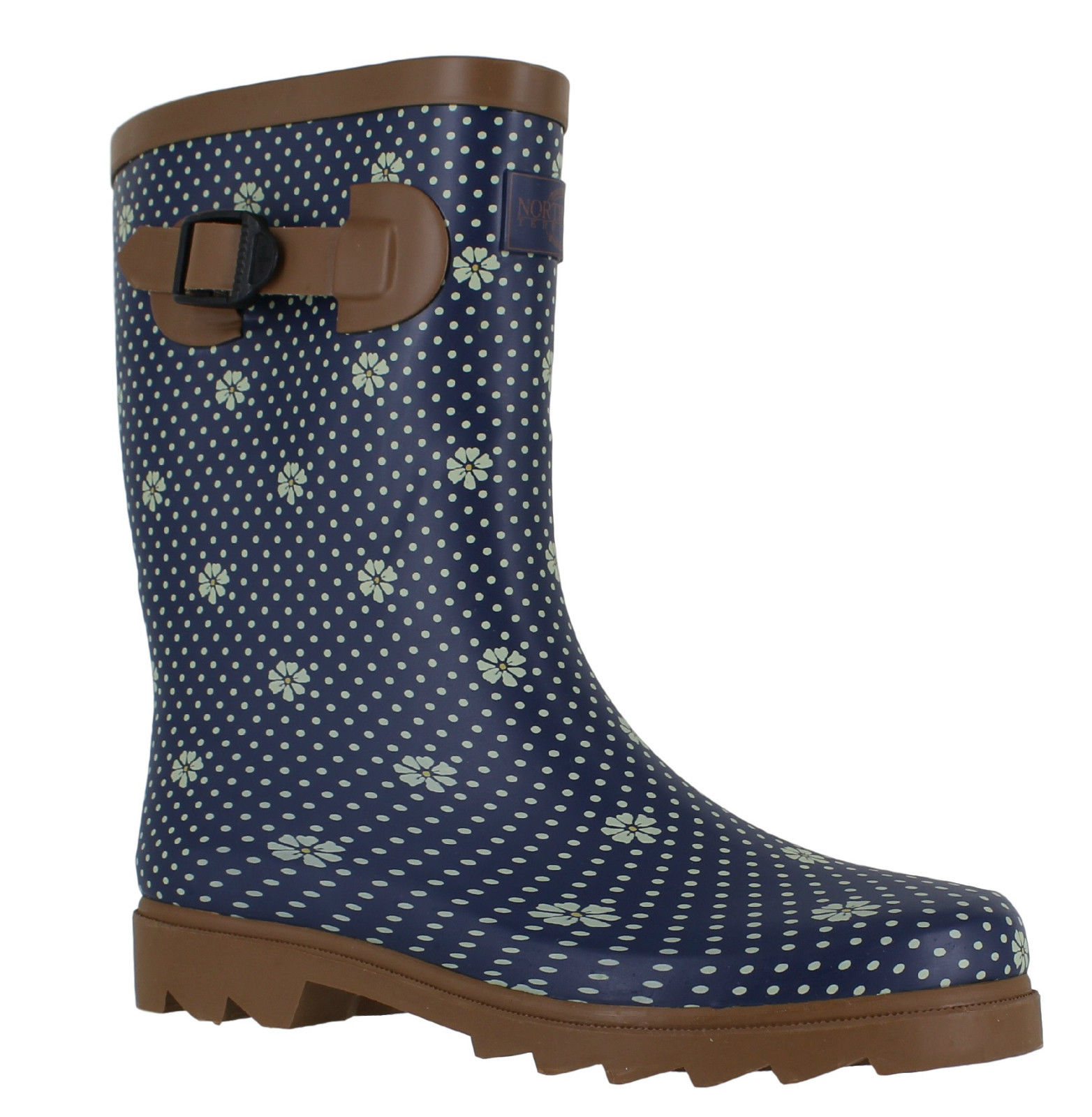 Womens Floral Rubber Short Mid Calf Wellington Wellies Welly Boots ...