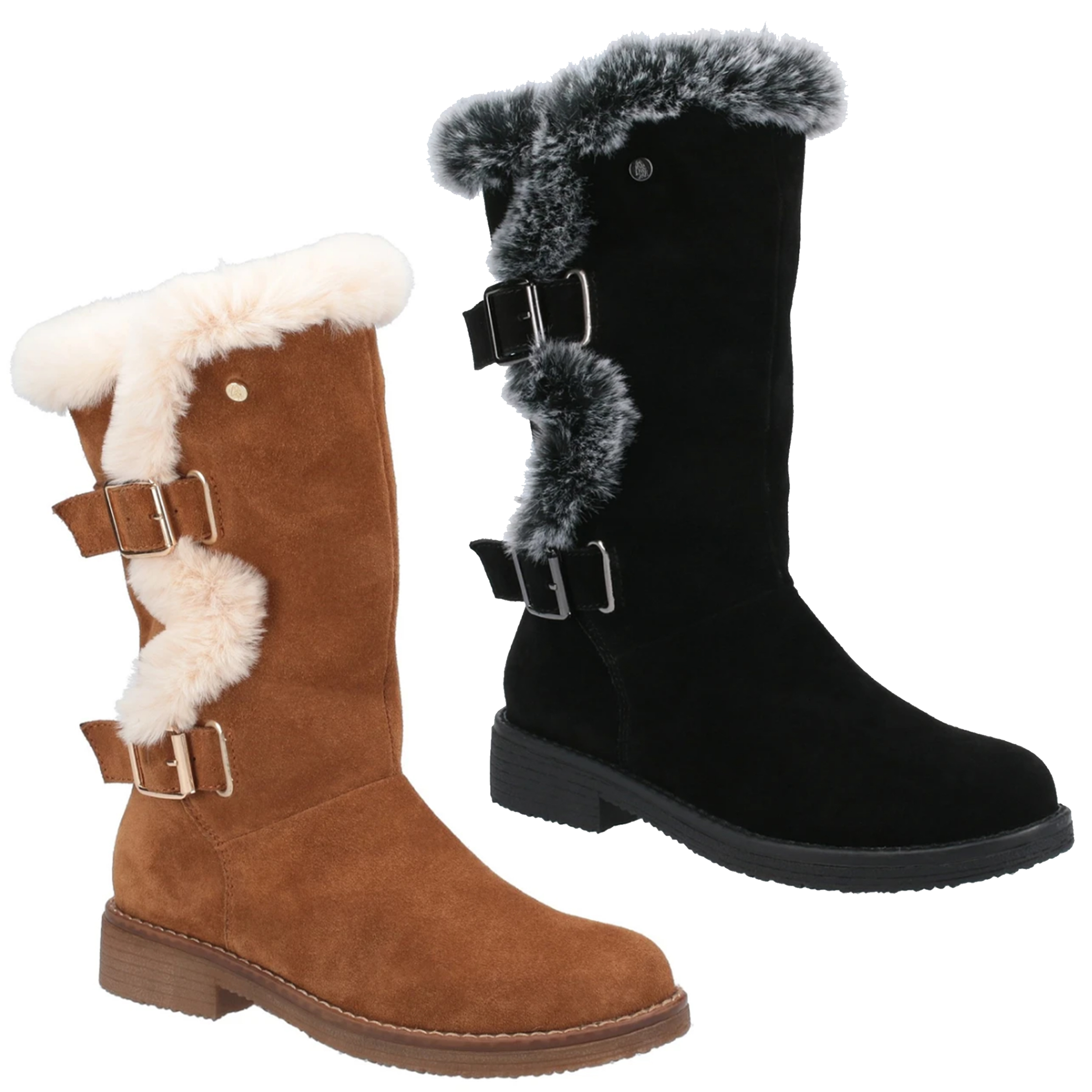 Womens Hush Puppies Megan Suede High Leg Warm Faux Fur Lined Boots Sizes 4 To 8 Ebay