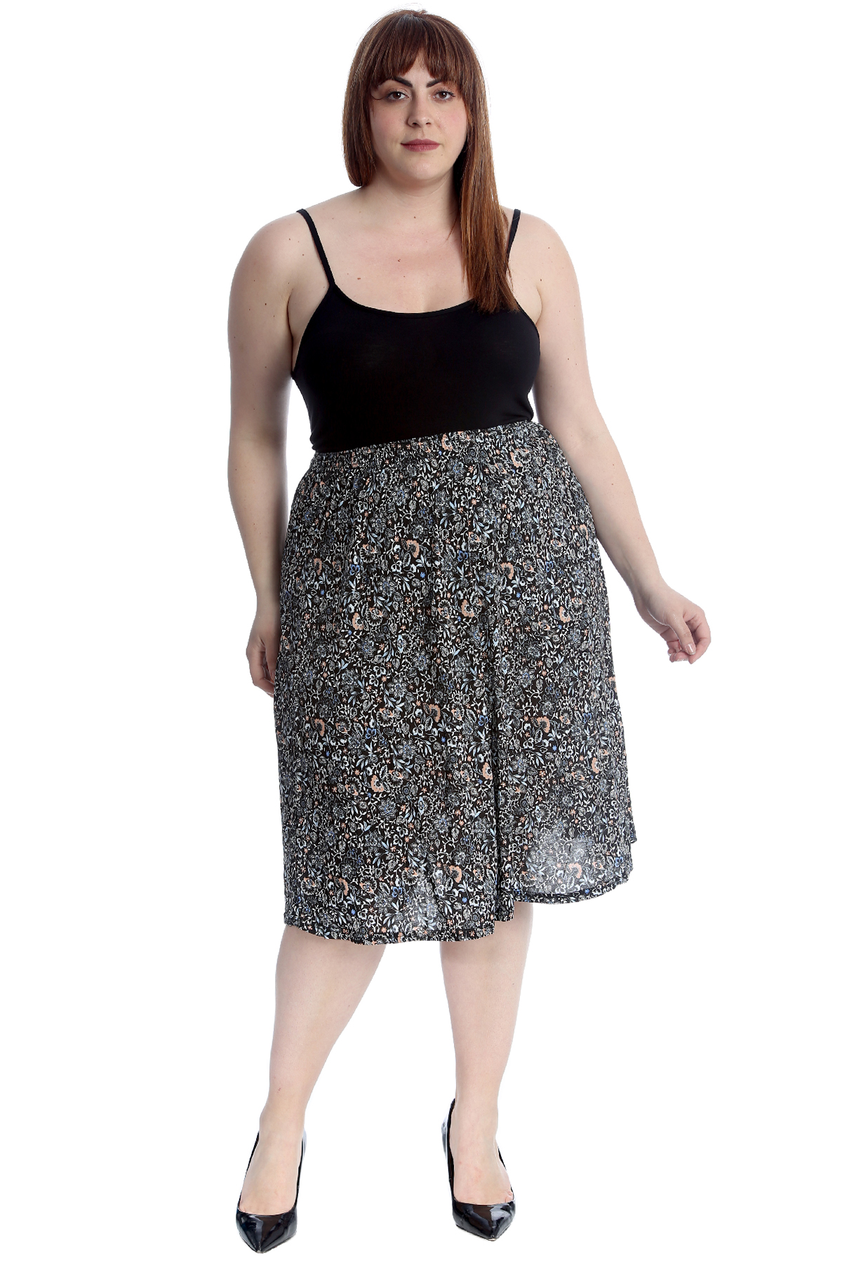 New Ladies Plus Size Skirt Womens Floral Print Elastic Waist Skater Style Knee Ebay