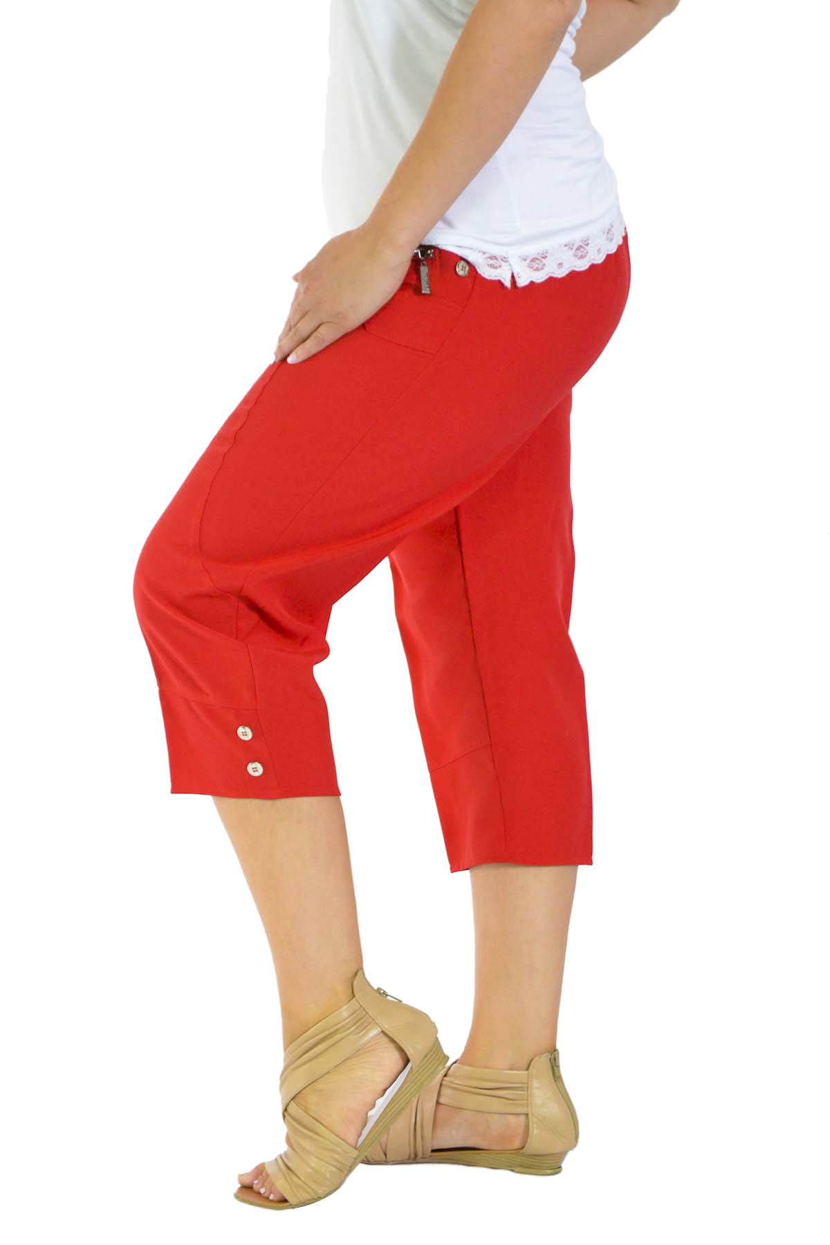 New Womens Plus Size Trousers Cropped Pants Elasticated Waist Capri Style Pocket Ebay