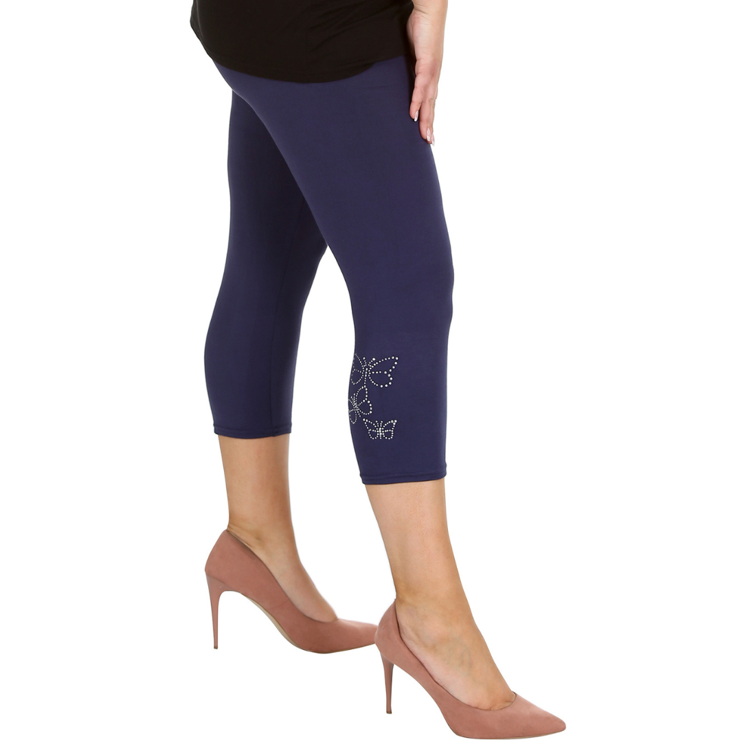 Nouvelle Talla Grande Mujer Elegante Leggings Recortados Mariposa Lámina Tachuelas en Puños - Imagen 10 de 21