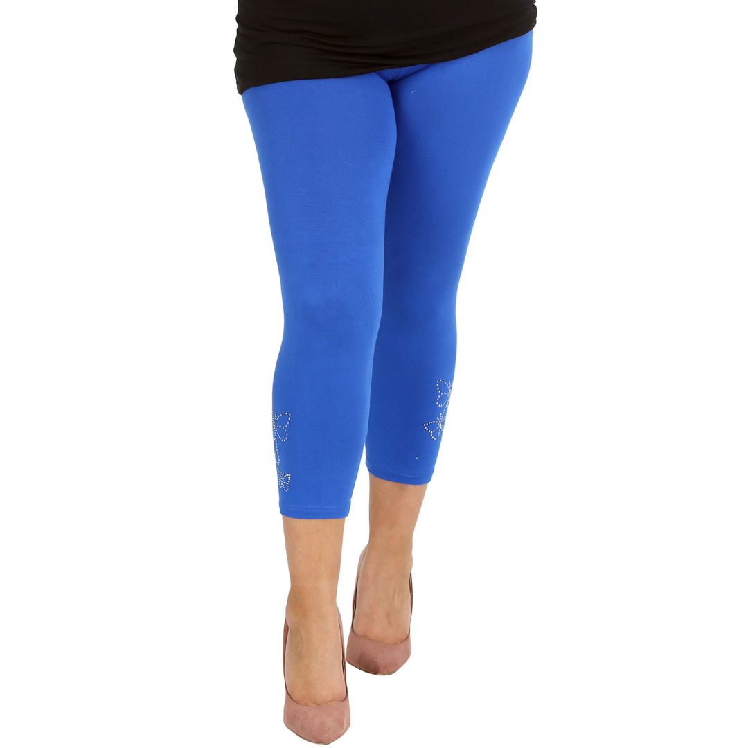 Nouvelle Talla Grande Mujer Elegante Leggings Recortados Mariposa Lámina Tachuelas en Puños - Imagen 21 de 21