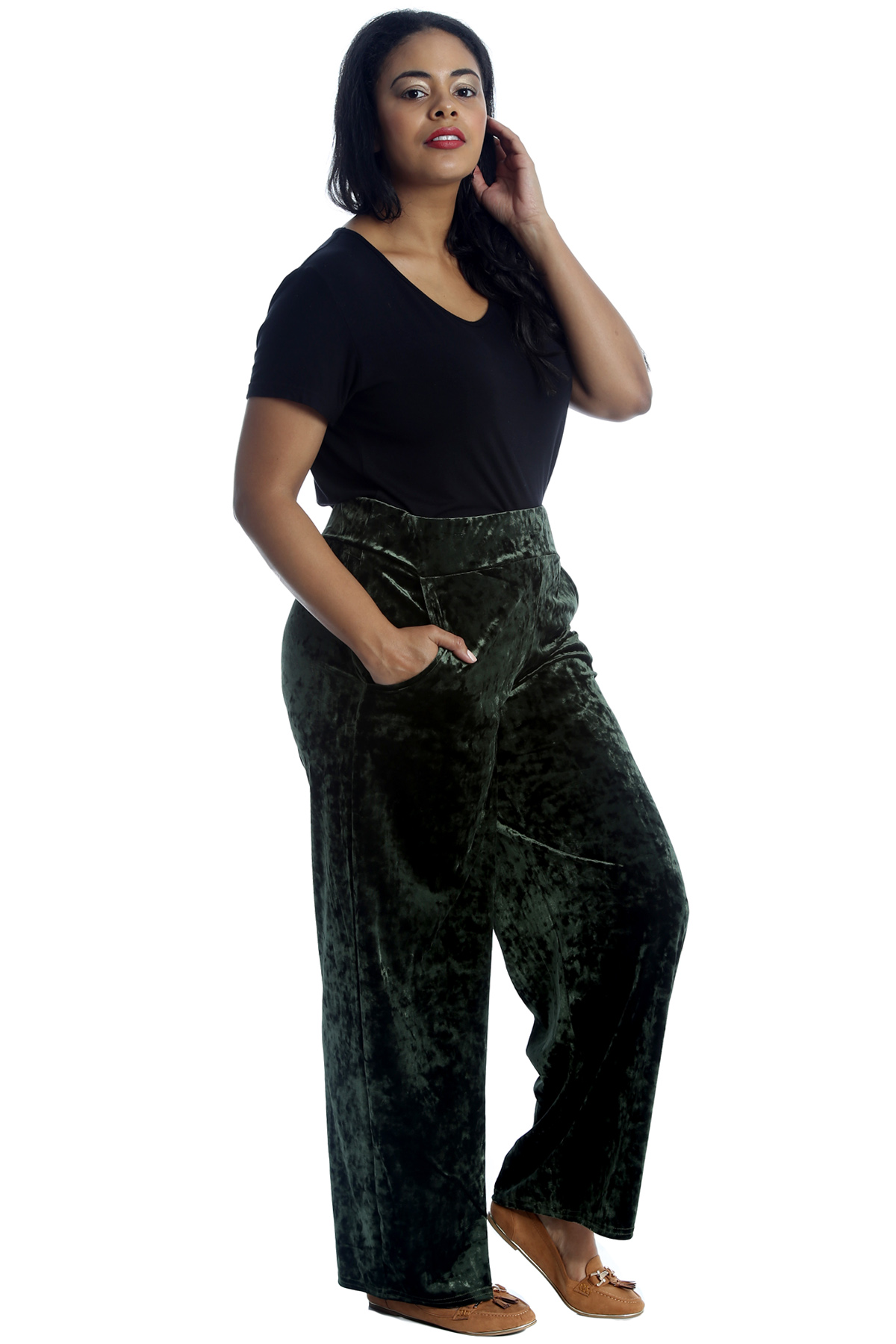 Womens Plus Size Trousers Ladies Velvet Pants Long Side Pockets Plazo
