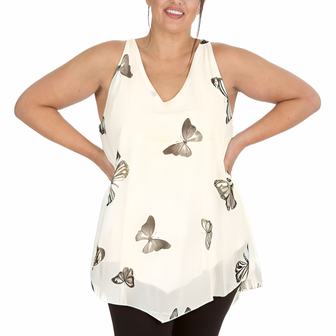 Nouvelle Womens Plus Size Ladies Butterfly Print Chiffon Dip Hem Camisole Vest - Picture 23 of 32