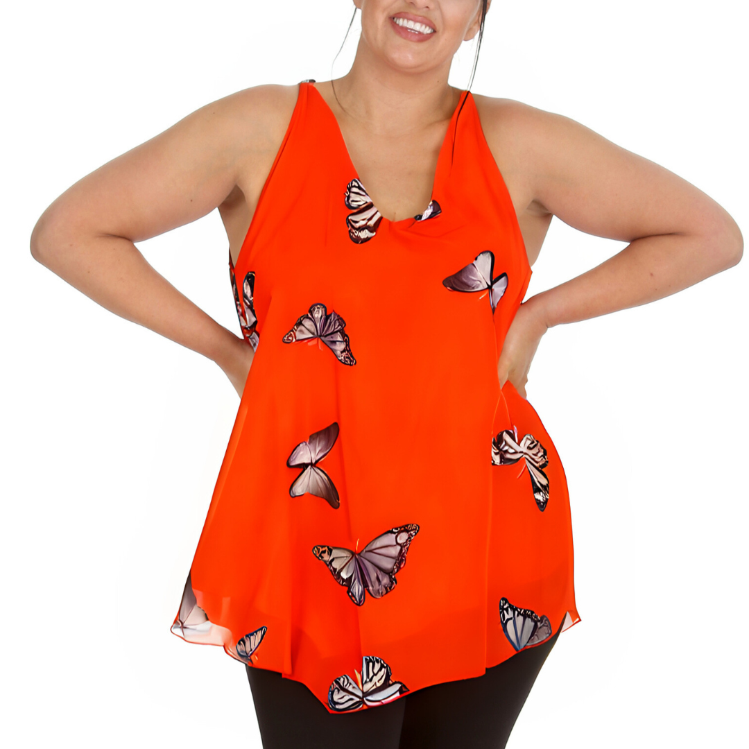 Nouvelle Womens Plus Size Ladies Butterfly Print Chiffon Dip Hem Camisole Vest - Picture 31 of 32