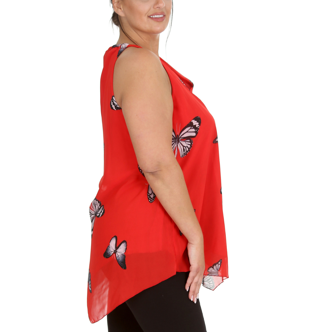 Nouvelle Womens Plus Size Ladies Butterfly Print Chiffon Dip Hem Camisole Vest - Picture 12 of 32