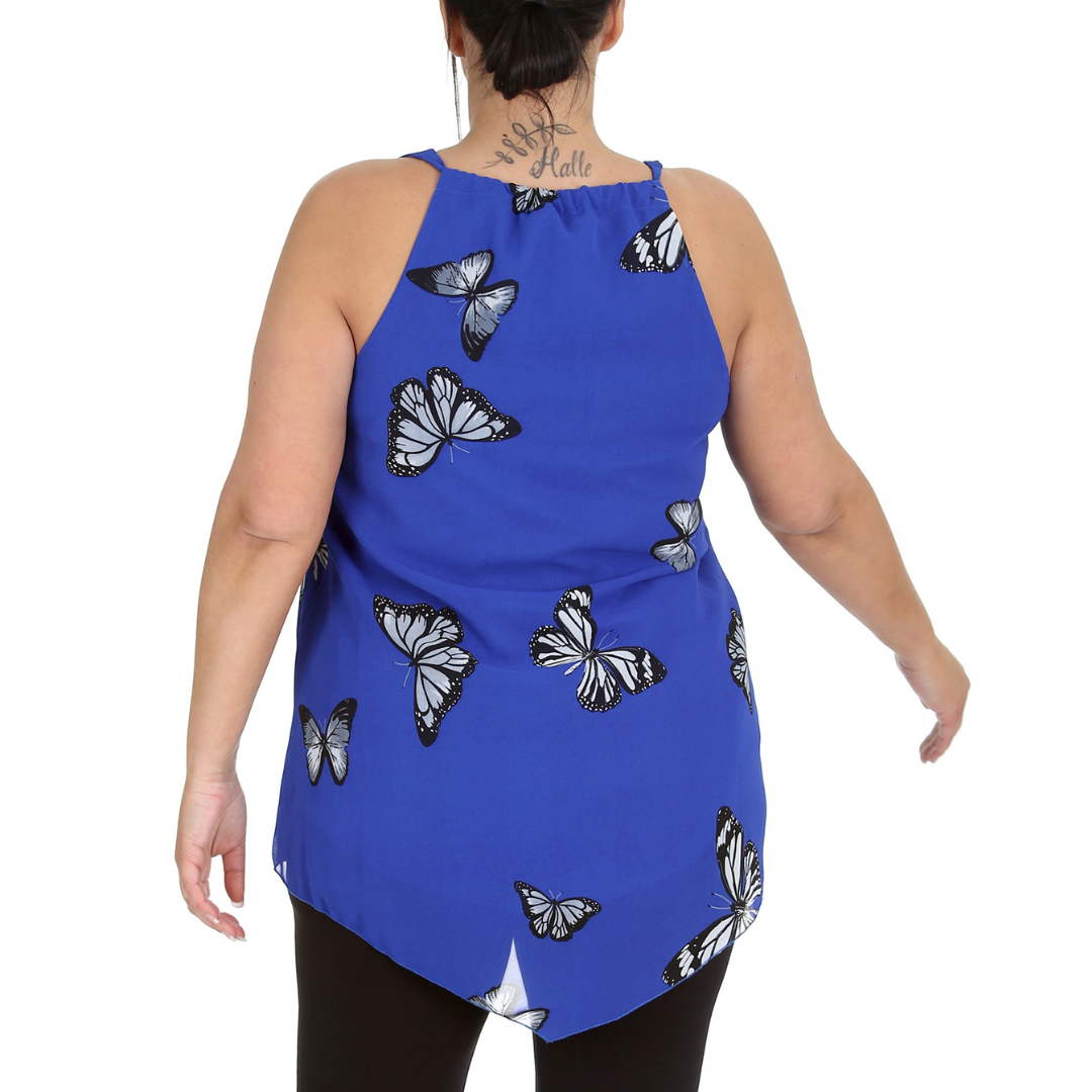 Nouvelle Womens Plus Size Ladies Butterfly Print Chiffon Dip Hem Camisole Vest - Picture 22 of 32