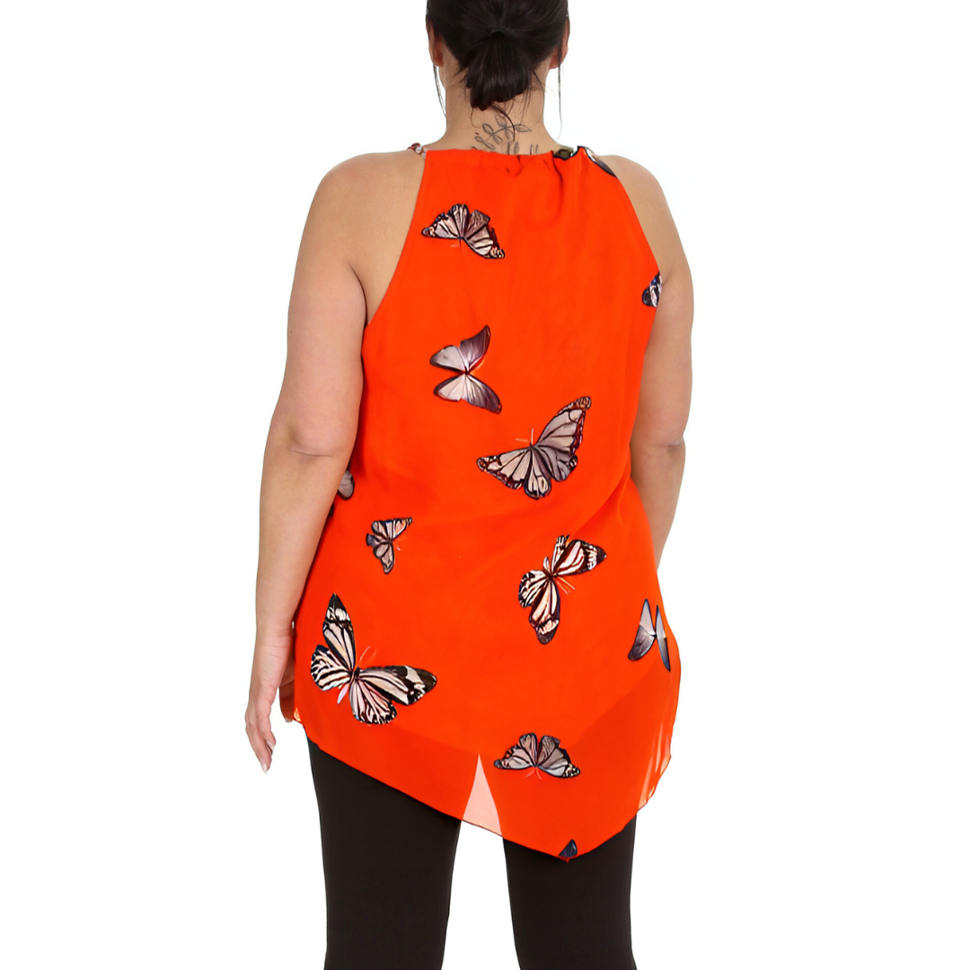 Nouvelle Womens Plus Size Ladies Butterfly Print Chiffon Dip Hem Camisole Vest - Picture 30 of 32
