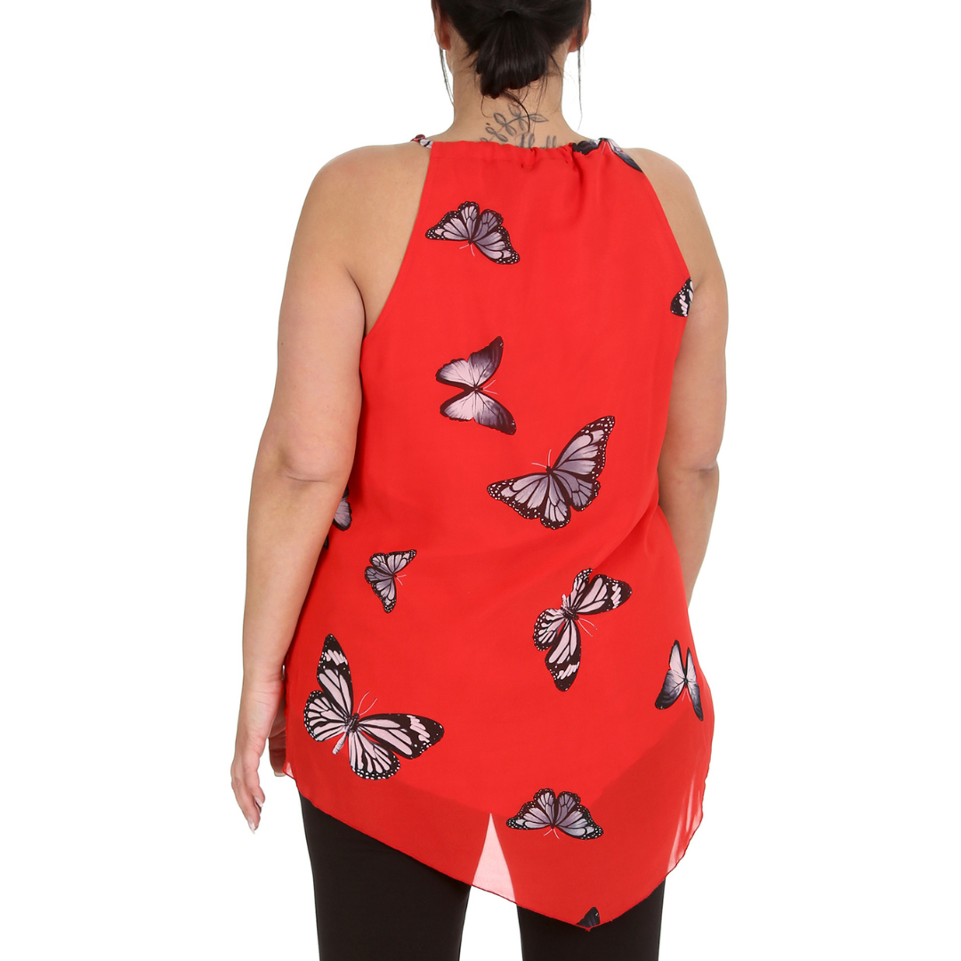 Nouvelle Womens Plus Size Ladies Butterfly Print Chiffon Dip Hem Camisole Vest - Picture 13 of 32
