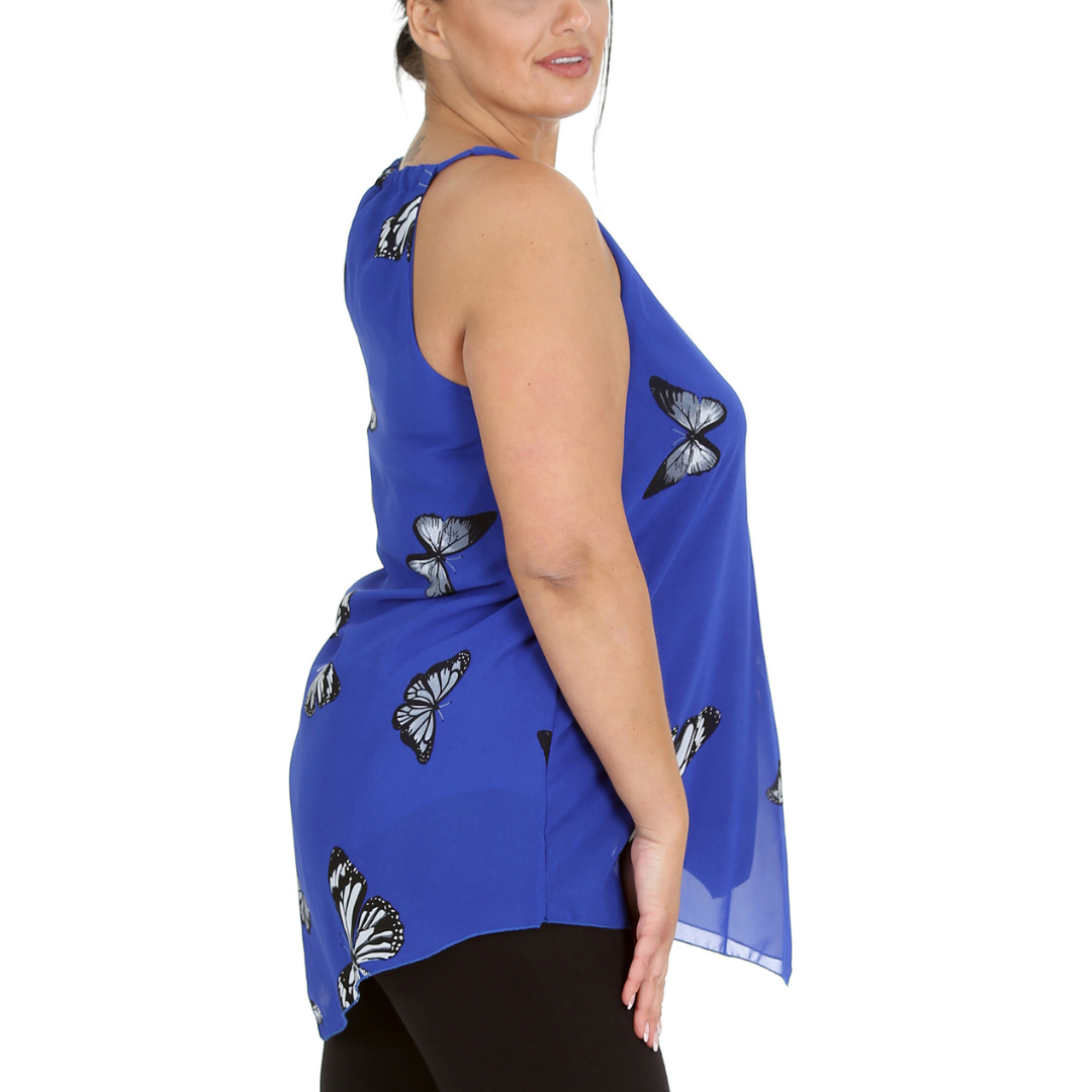 Nouvelle Womens Plus Size Ladies Butterfly Print Chiffon Dip Hem Camisole Vest - Picture 20 of 32