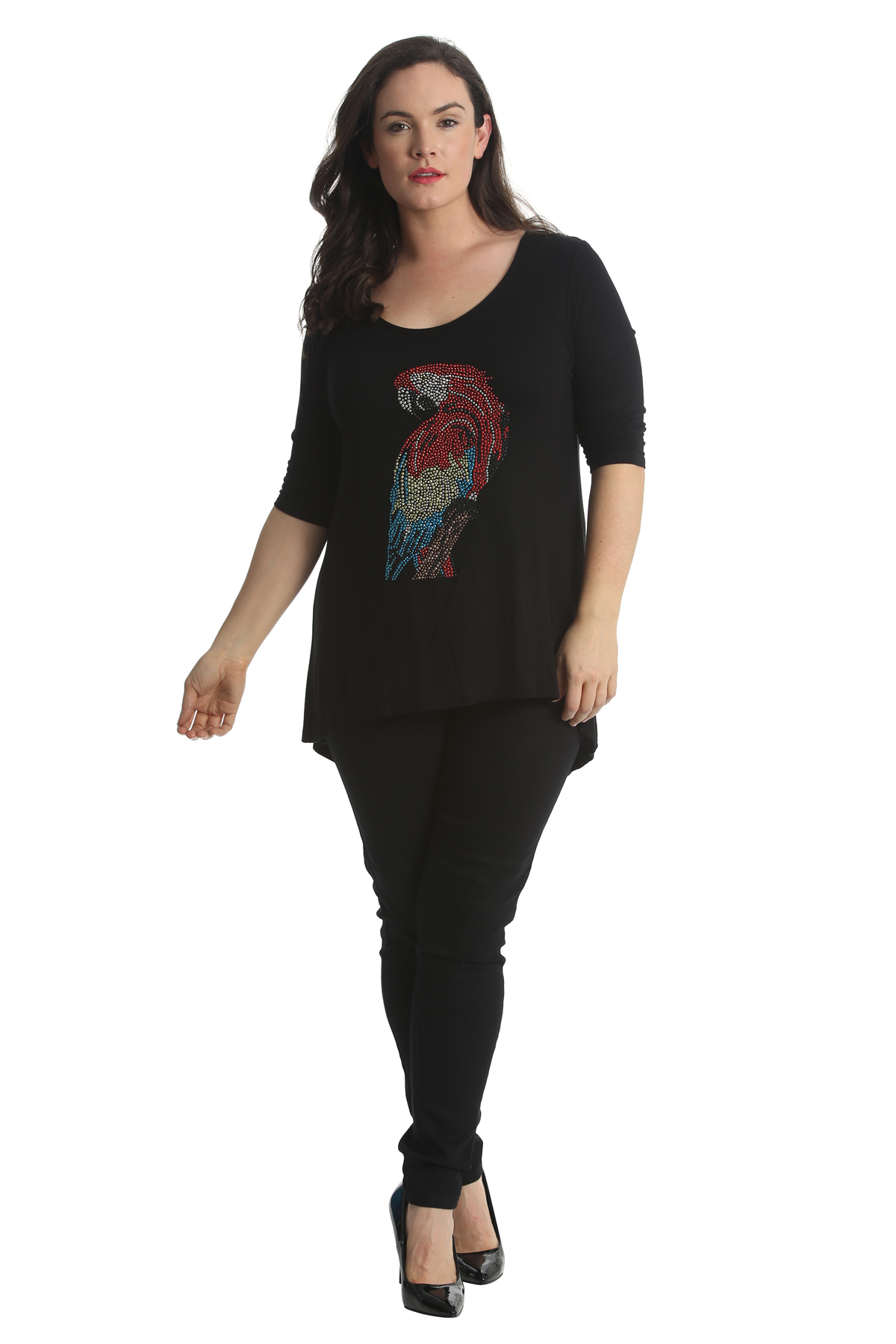 New Ladies Tops Womens Plus Size Parrot Rhinestones Bird ...