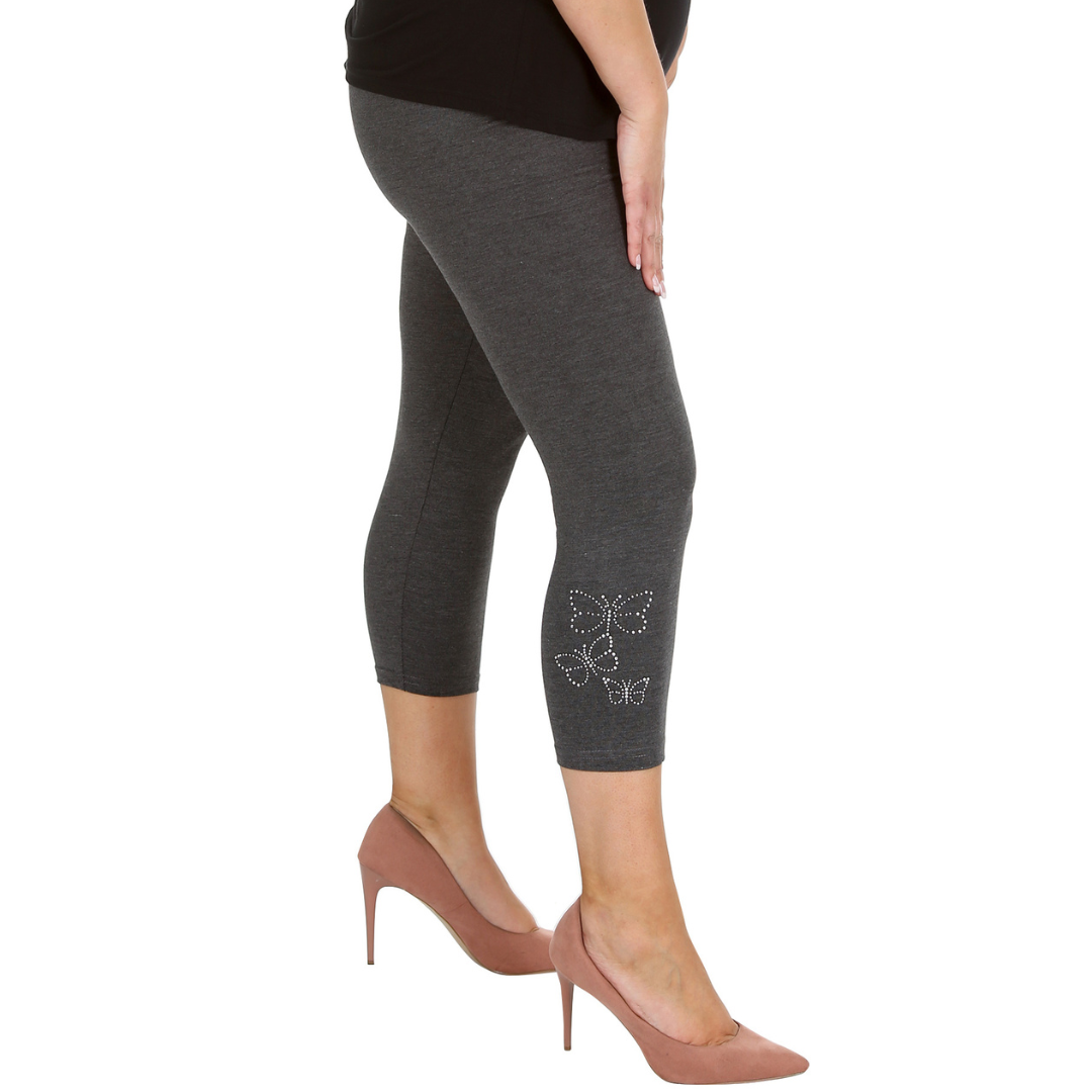 Nouvelle Talla Grande Mujer Elegante Leggings Recortados Mariposa Lámina Tachuelas en Puños - Imagen 6 de 21