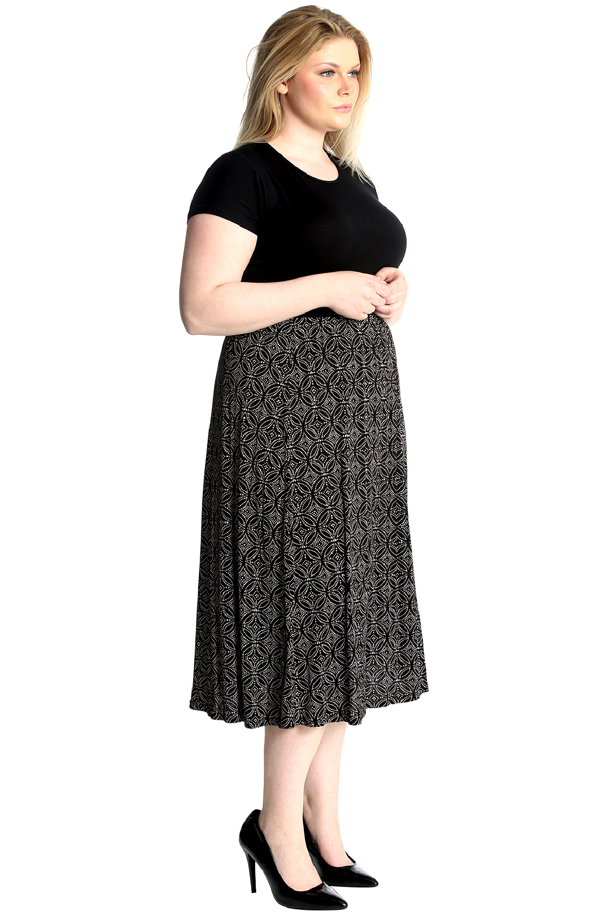 New Womens Skirt Plus Size Ladies A Line Maxi Style Long Tile Print