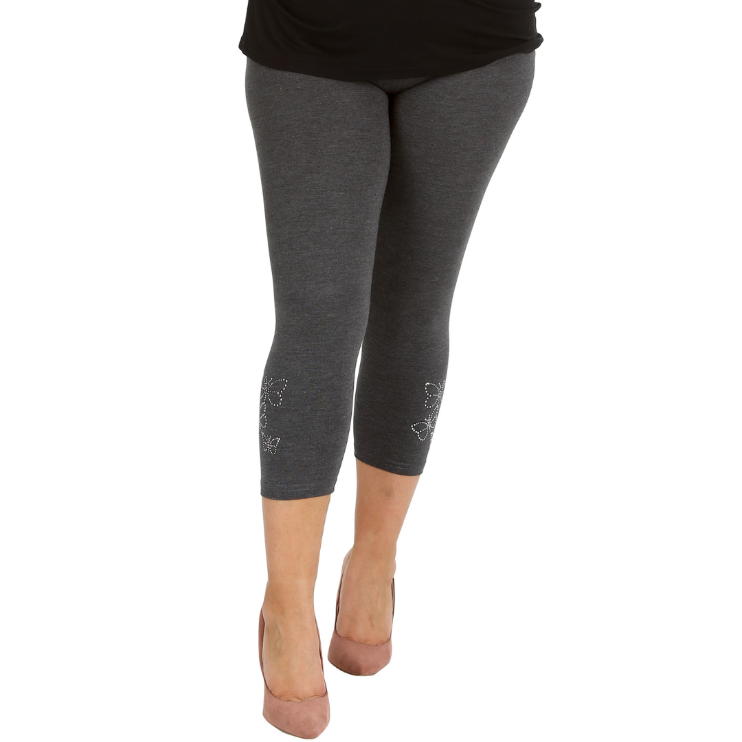 Nouvelle Talla Grande Mujer Elegante Leggings Recortados Mariposa Lámina Tachuelas en Puños - Imagen 7 de 21