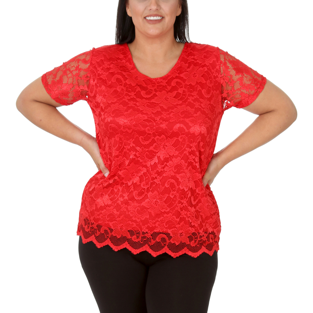 Nouvelle Womens Plus Size Ladies Floral Lace Lined Scallop Tunic Hem Top Blouse - Picture 21 of 50
