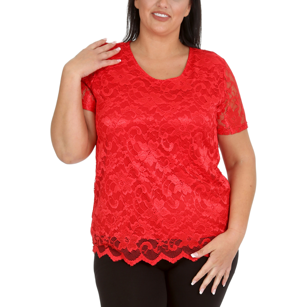 Nouvelle Womens Plus Size Ladies Floral Lace Lined Scallop Tunic Hem Top Blouse - Picture 22 of 50