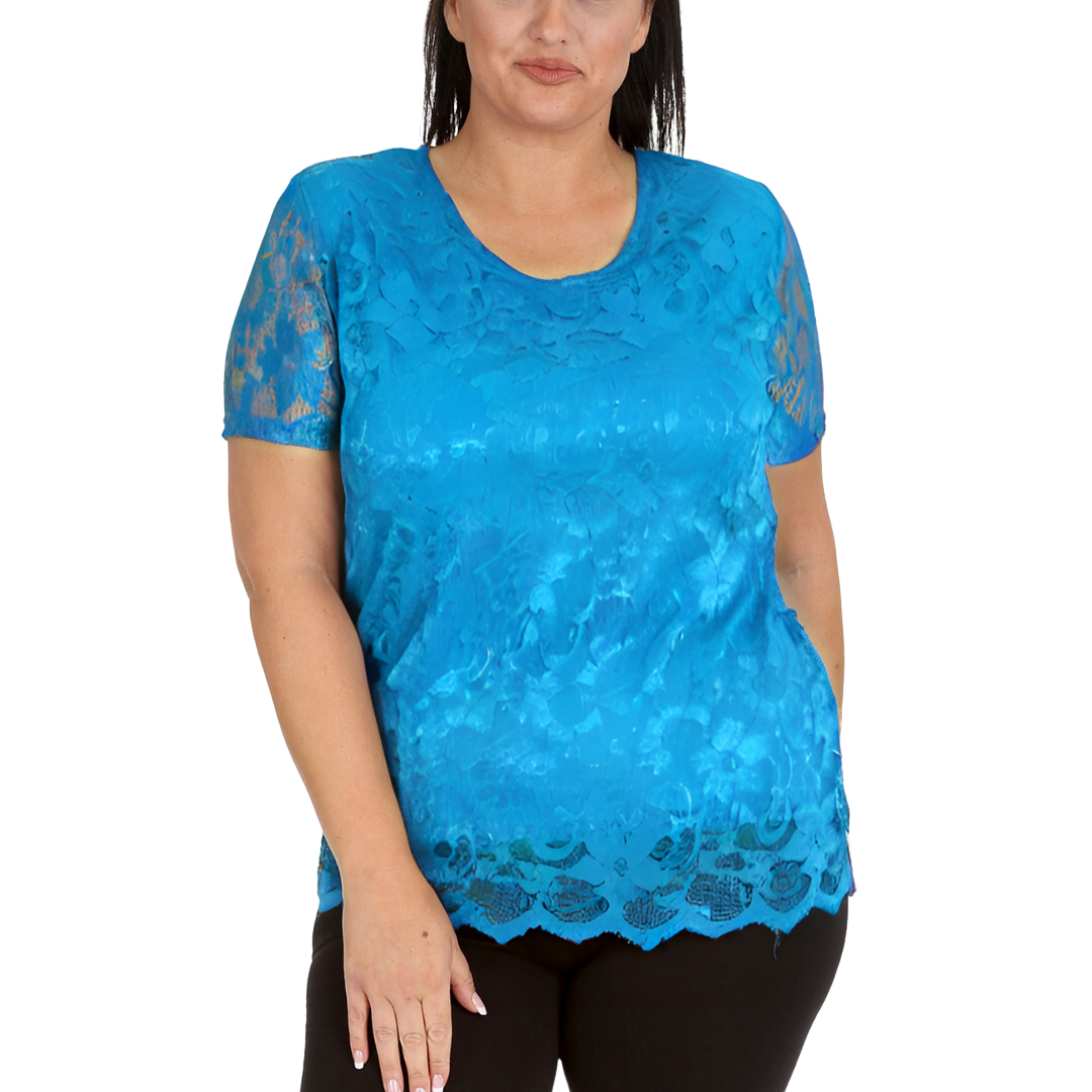 Nouvelle Womens Plus Size Ladies Floral Lace Lined Scallop Tunic Hem Top Blouse - Picture 24 of 50