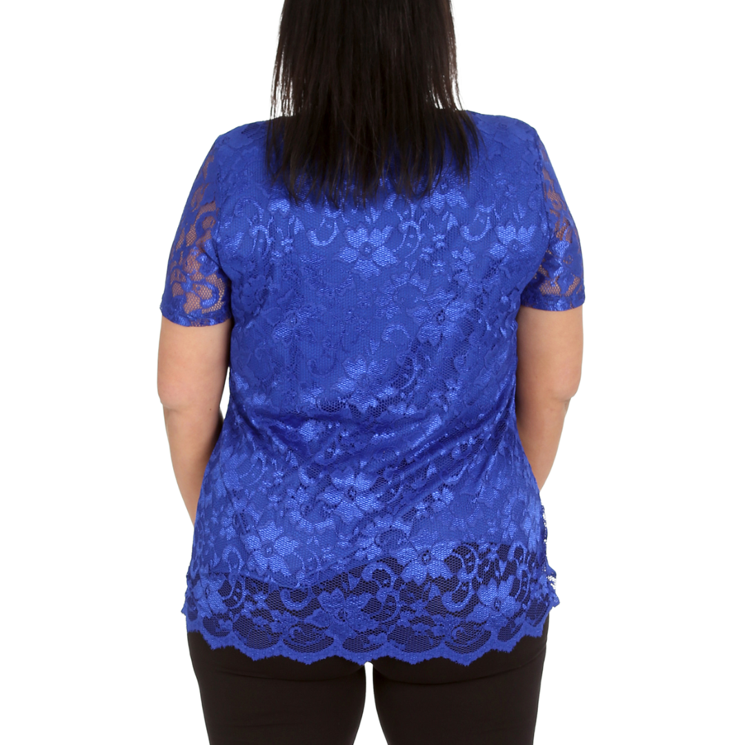 Nouvelle Womens Plus Size Ladies Floral Lace Lined Scallop Tunic Hem Top Blouse - Picture 36 of 50