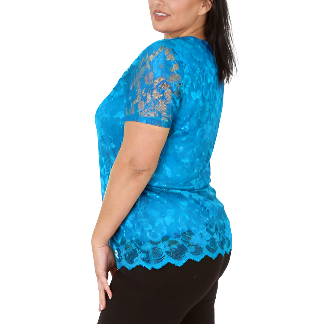 Nouvelle Womens Plus Size Ladies Floral Lace Lined Scallop Tunic Hem Top Blouse - Picture 29 of 50
