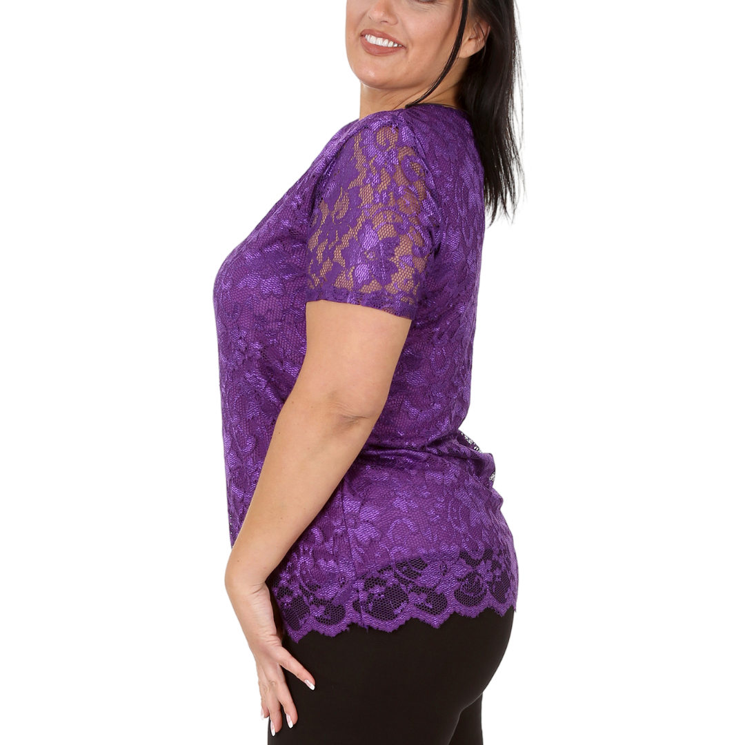 Nouvelle Womens Plus Size Ladies Floral Lace Lined Scallop Tunic Hem Top Blouse - Picture 14 of 50