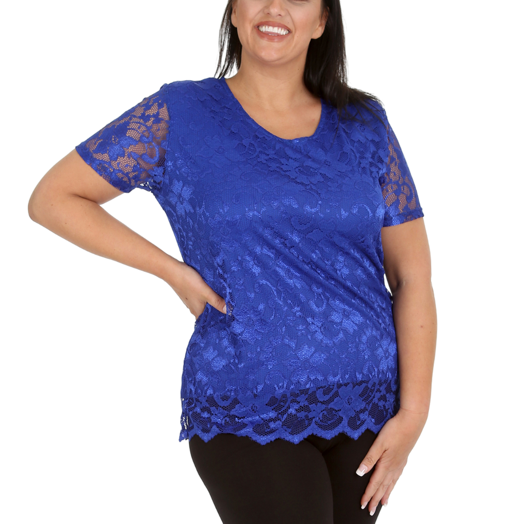 Nouvelle Womens Plus Size Ladies Floral Lace Lined Scallop Tunic Hem Top Blouse - Picture 33 of 50