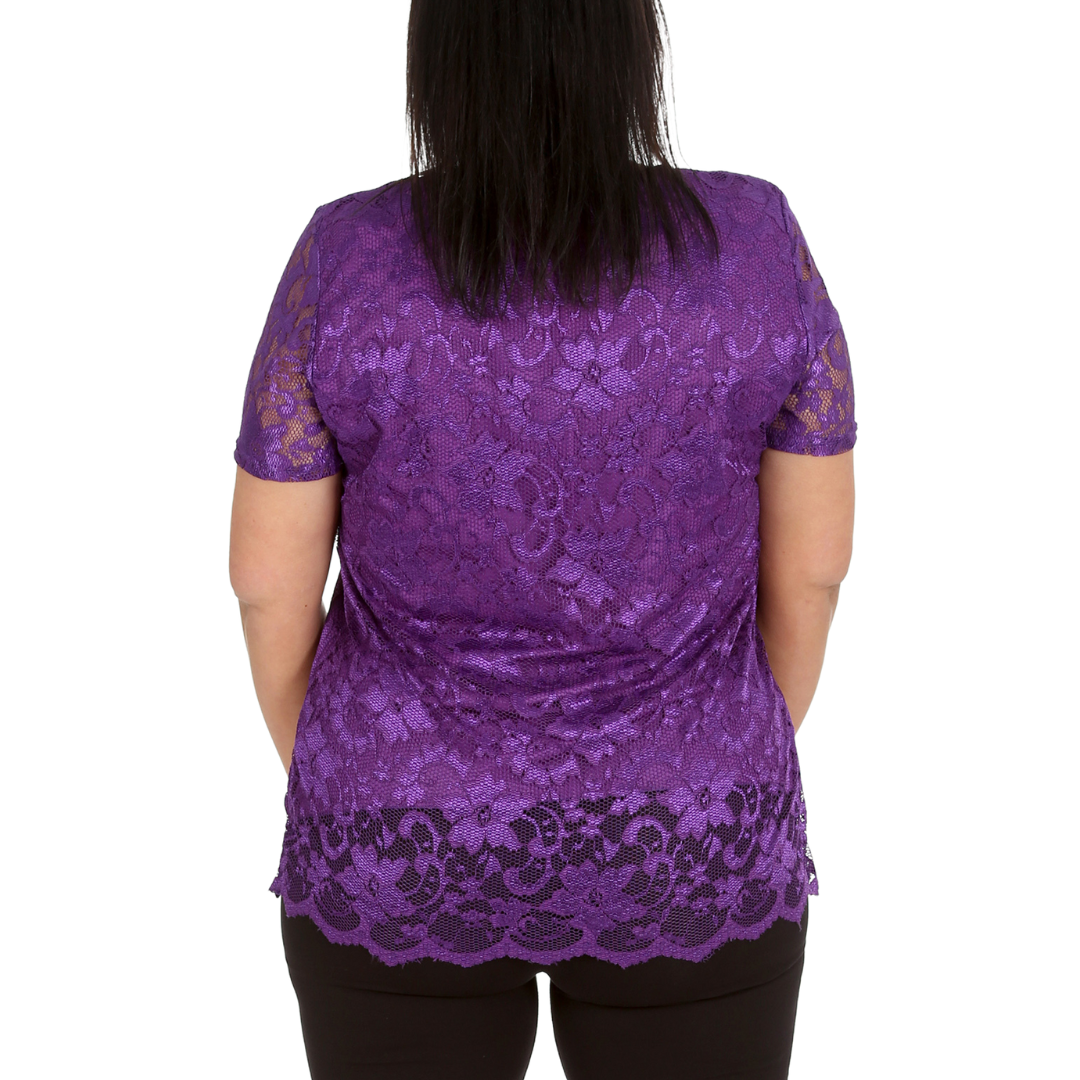 Nouvelle Womens Plus Size Ladies Floral Lace Lined Scallop Tunic Hem Top Blouse - Picture 15 of 50