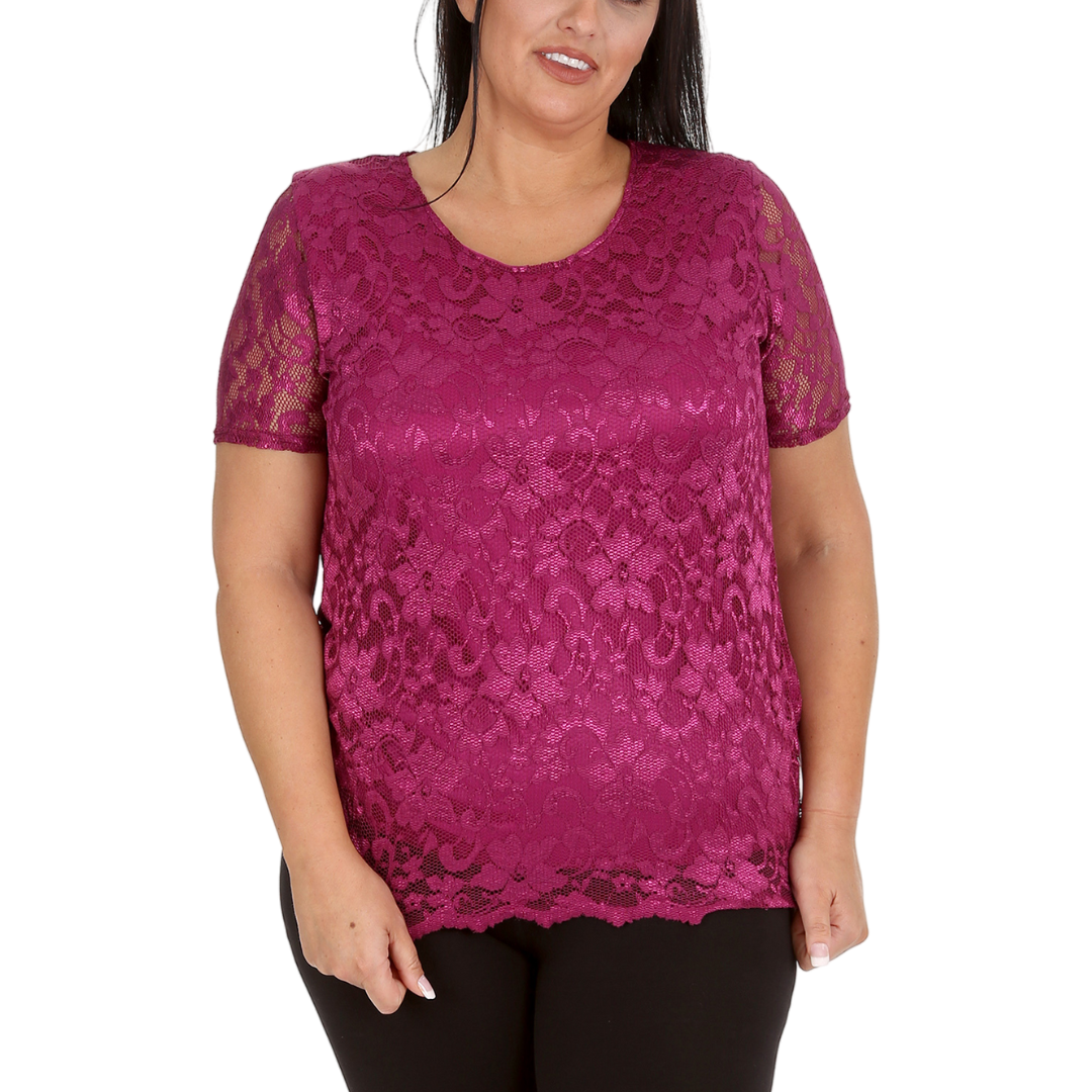 Nouvelle Womens Plus Size Ladies Floral Lace Lined Scallop Tunic Hem Top Blouse - Picture 47 of 50