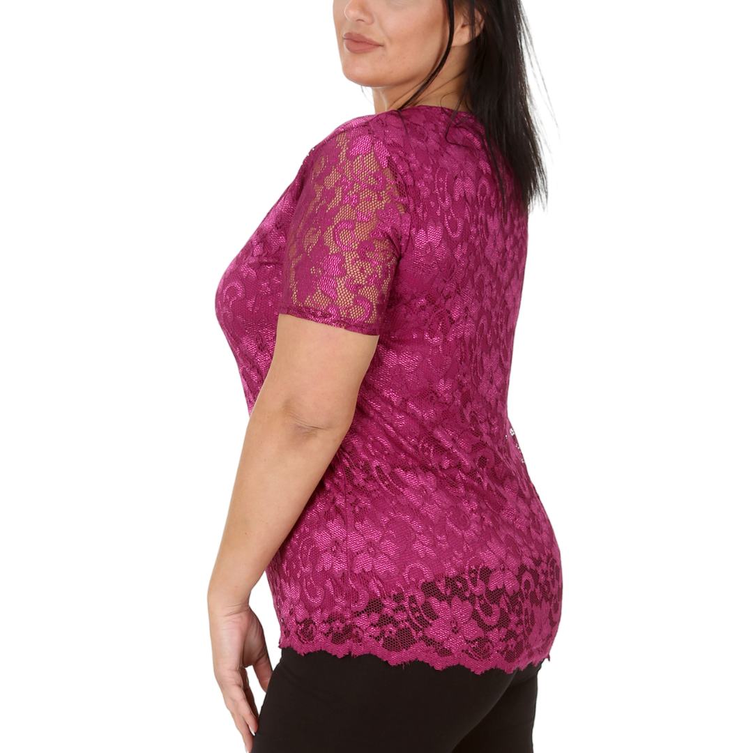 Nouvelle Womens Plus Size Ladies Floral Lace Lined Scallop Tunic Hem Top Blouse - Picture 46 of 50