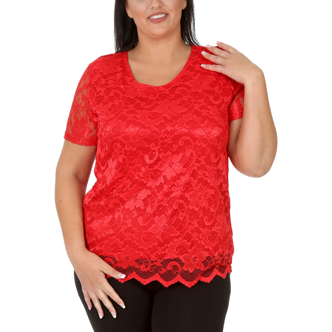 Nouvelle Womens Plus Size Ladies Floral Lace Lined Scallop Tunic Hem Top Blouse - Picture 17 of 50
