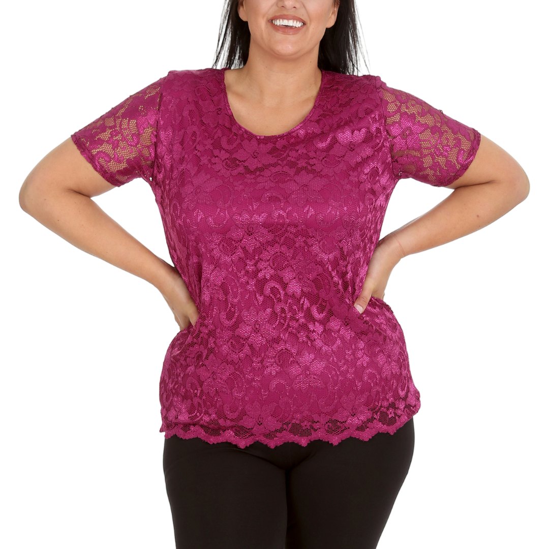 Nouvelle Womens Plus Size Ladies Floral Lace Lined Scallop Tunic Hem Top Blouse - Picture 44 of 50