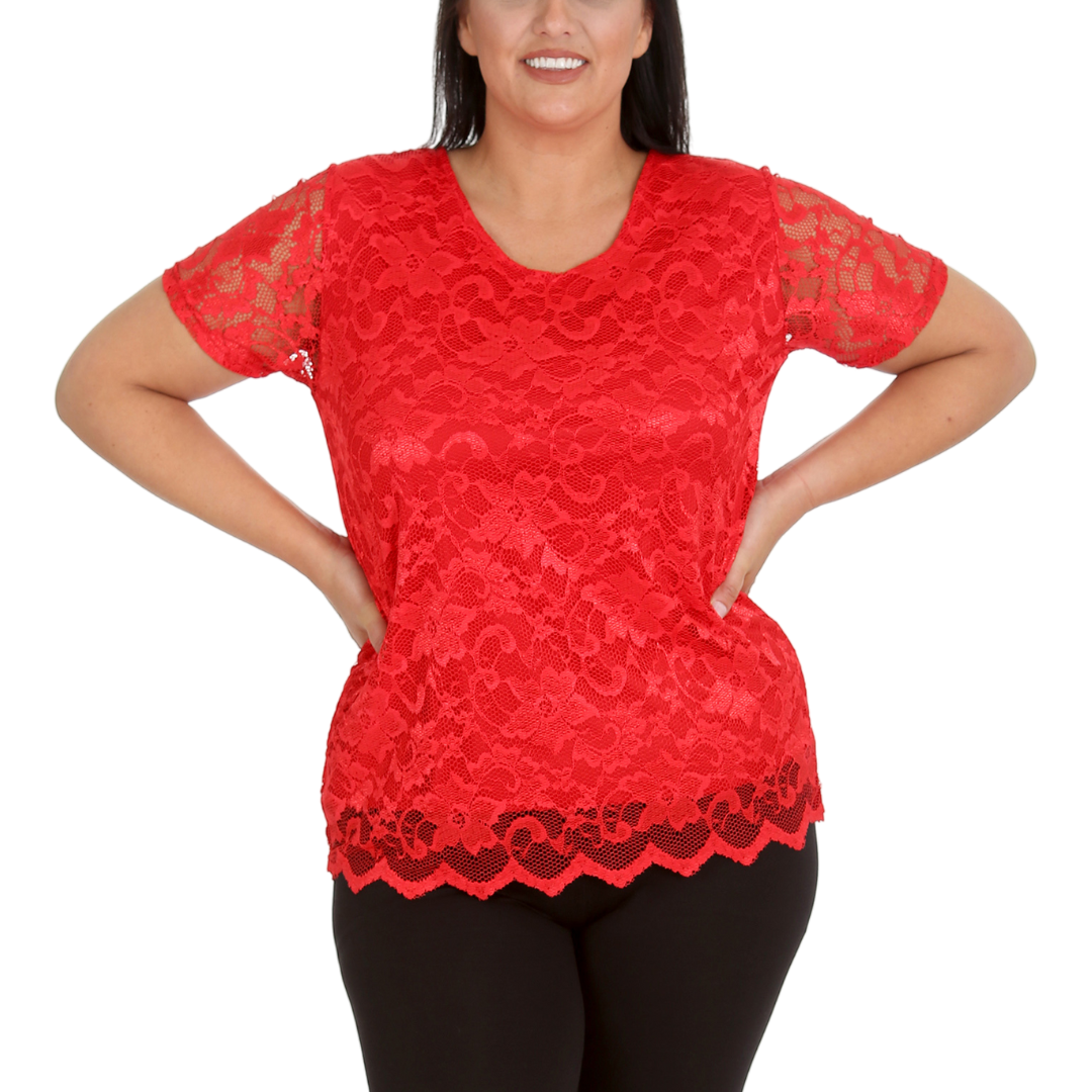Nouvelle Womens Plus Size Ladies Floral Lace Lined Scallop Tunic Hem Top Blouse - Picture 16 of 50