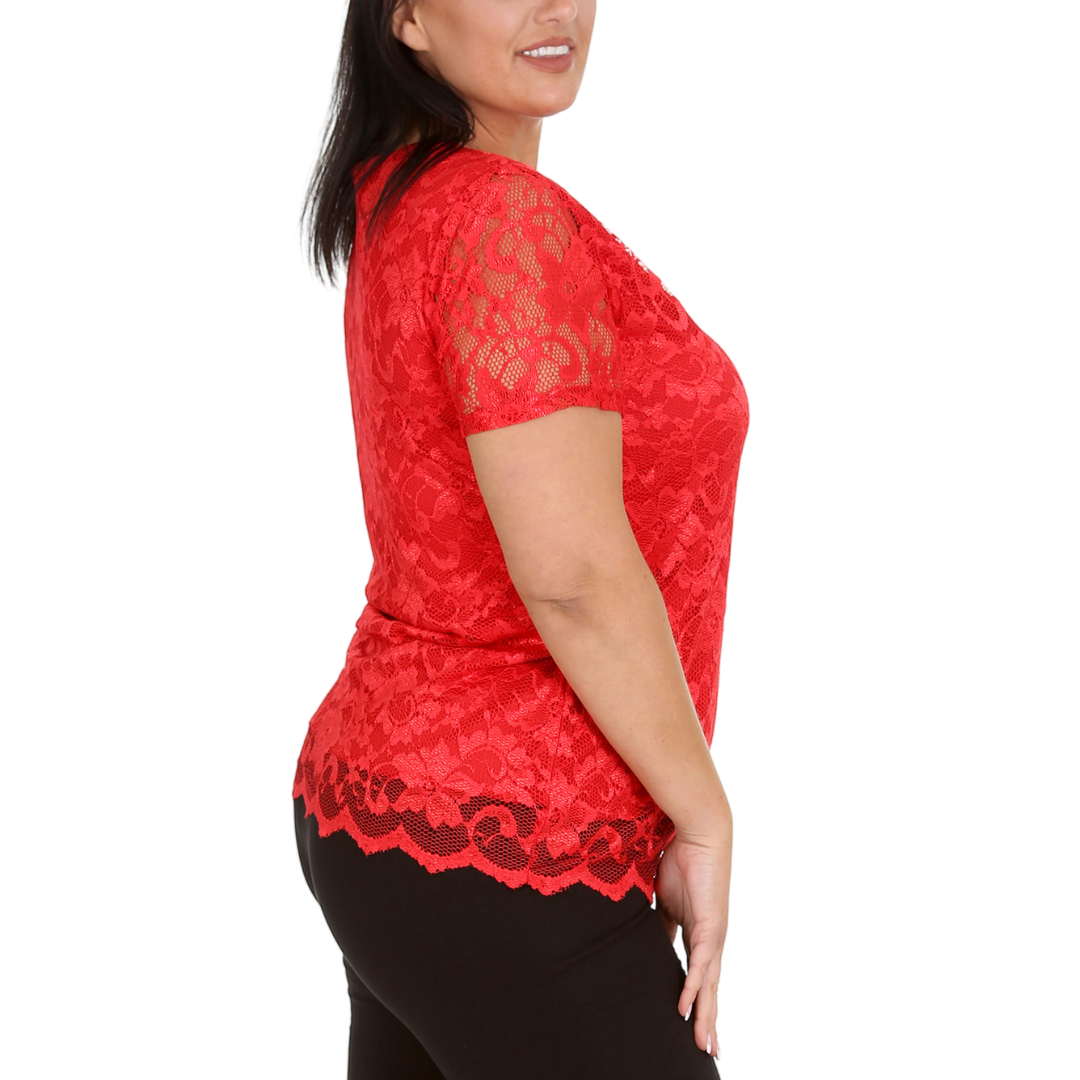 Nouvelle Womens Plus Size Ladies Floral Lace Lined Scallop Tunic Hem Top Blouse - Picture 18 of 50