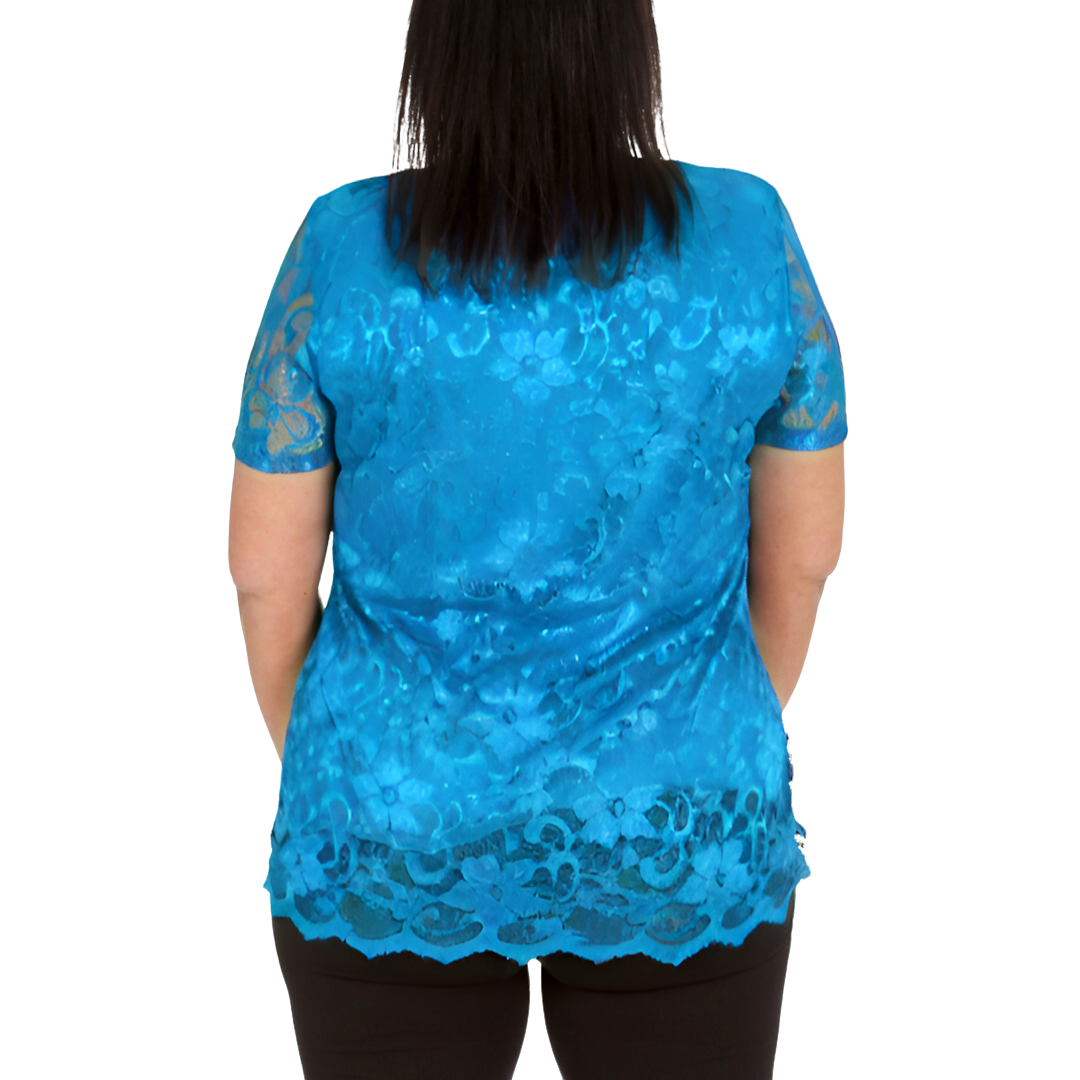 Nouvelle Womens Plus Size Ladies Floral Lace Lined Scallop Tunic Hem Top Blouse - Picture 28 of 50