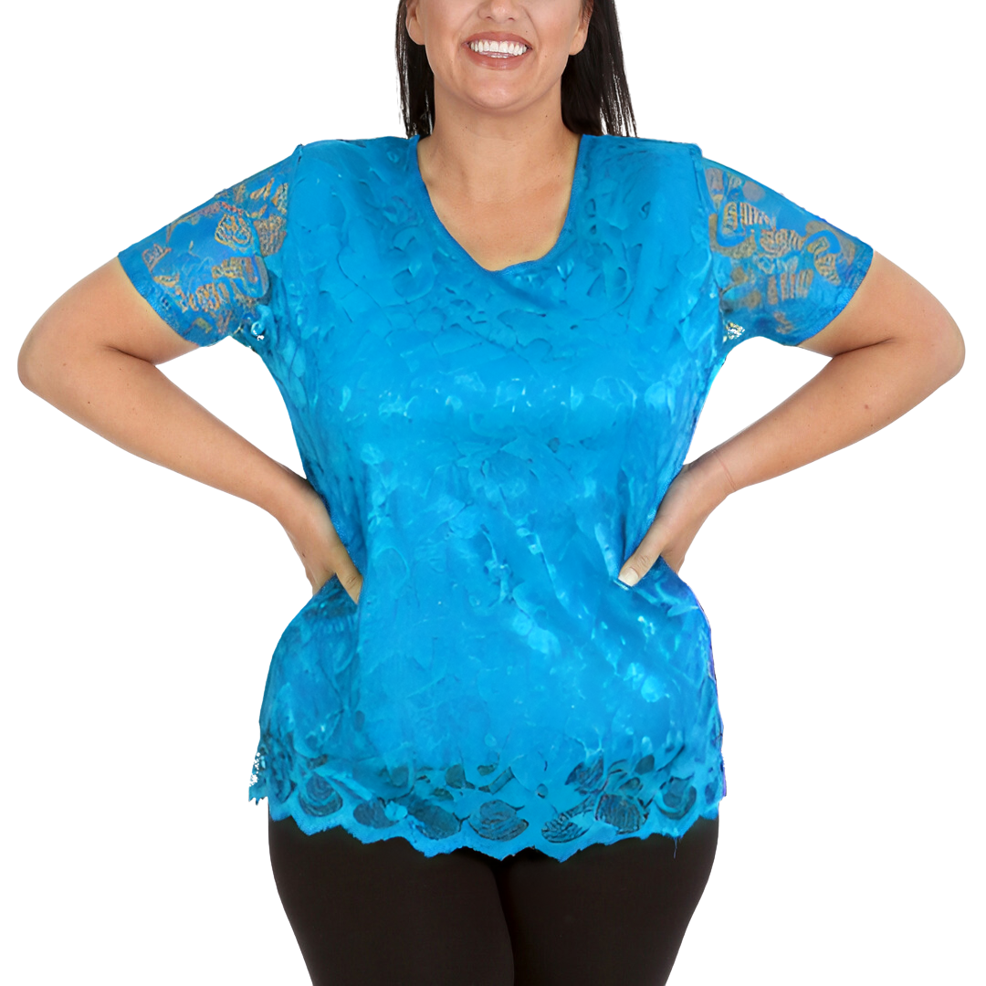 Nouvelle Womens Plus Size Ladies Floral Lace Lined Scallop Tunic Hem Top Blouse - Picture 23 of 50