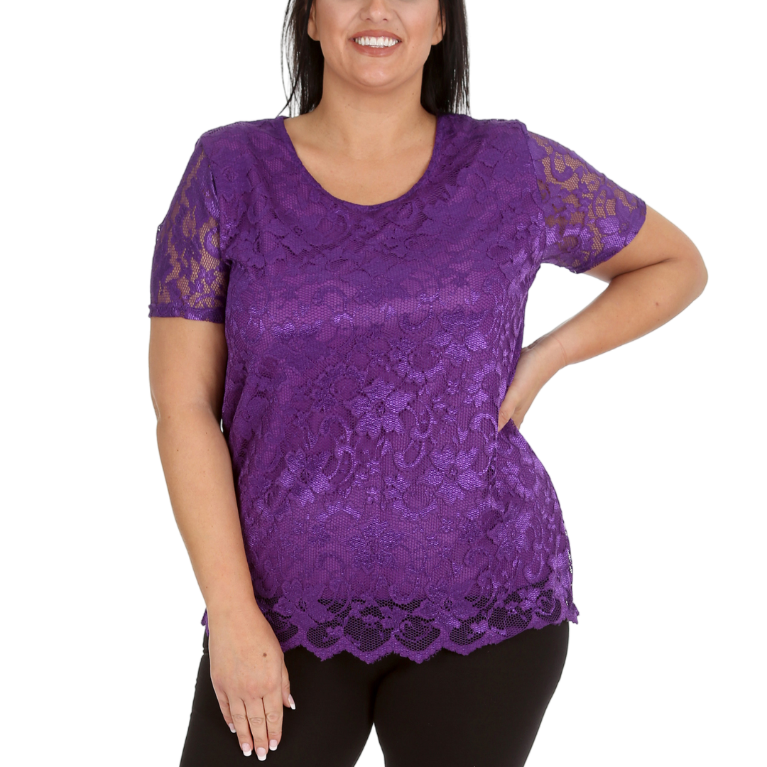 Nouvelle Womens Plus Size Ladies Floral Lace Lined Scallop Tunic Hem Top Blouse - Picture 12 of 50
