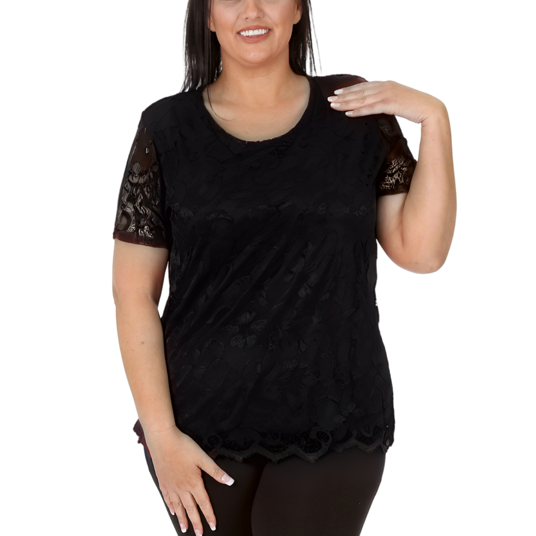 Nouvelle Womens Plus Size Ladies Floral Lace Lined Scallop Tunic Hem Top Blouse - Picture 7 of 50