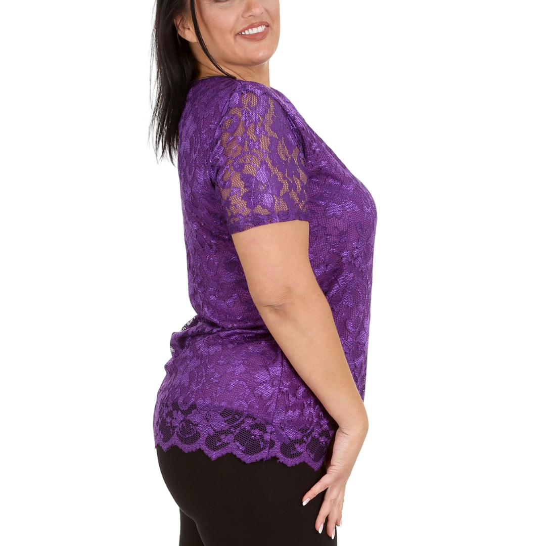 Nouvelle Womens Plus Size Ladies Floral Lace Lined Scallop Tunic Hem Top Blouse - Picture 11 of 50