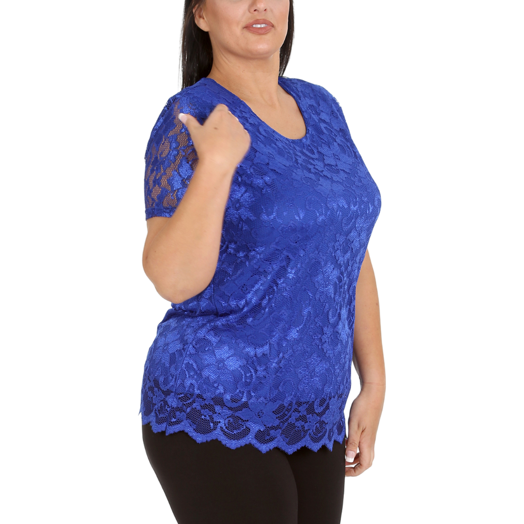 Nouvelle Womens Plus Size Ladies Floral Lace Lined Scallop Tunic Hem Top Blouse - Picture 35 of 50