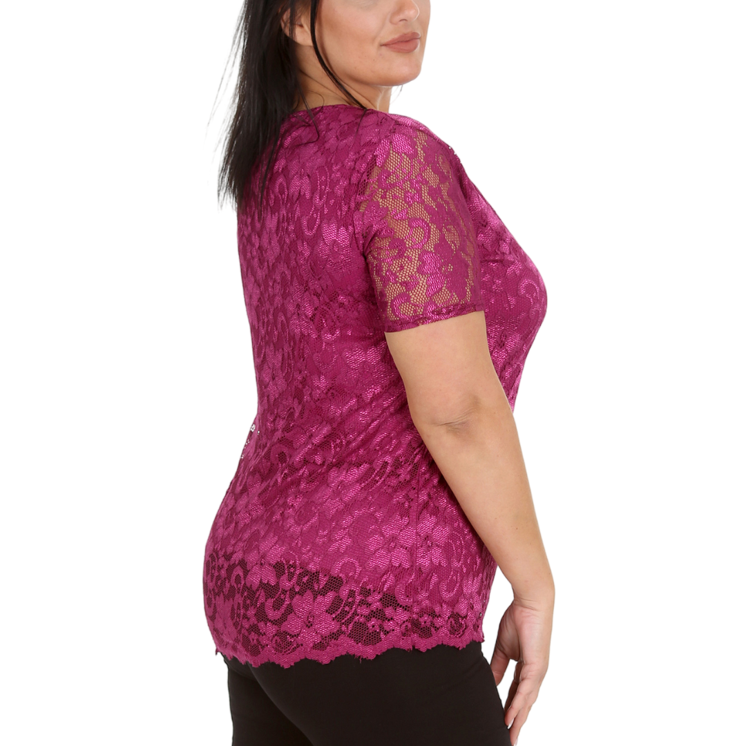 Nouvelle Womens Plus Size Ladies Floral Lace Lined Scallop Tunic Hem Top Blouse - Picture 49 of 50