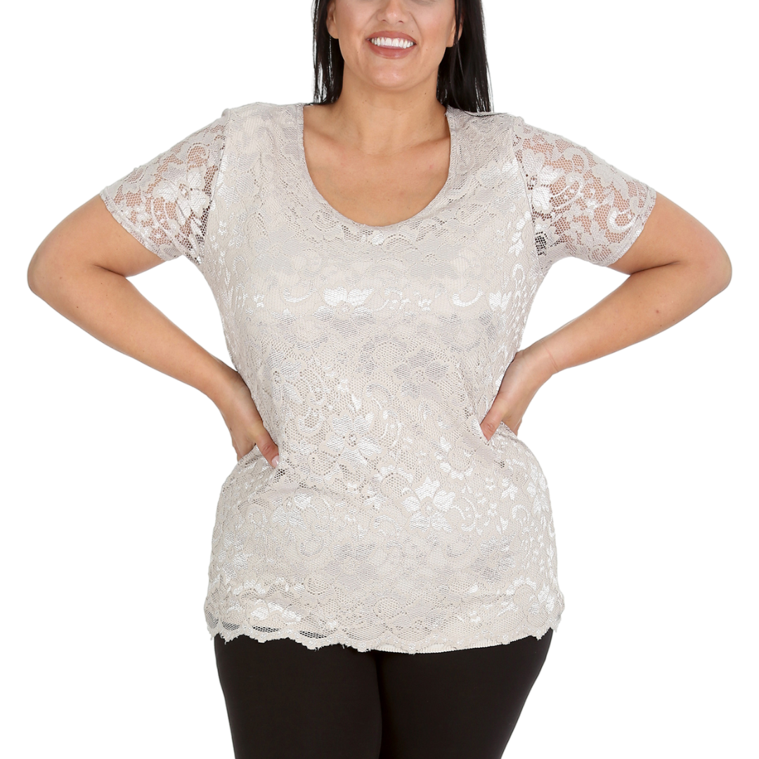 Nouvelle Womens Plus Size Ladies Floral Lace Lined Scallop Tunic Hem Top Blouse - Picture 37 of 50