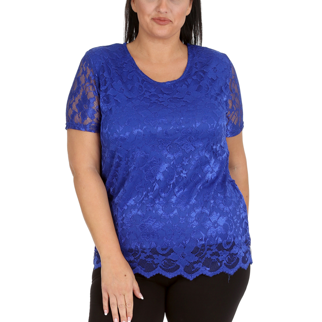 Nouvelle Womens Plus Size Ladies Floral Lace Lined Scallop Tunic Hem Top Blouse - Picture 32 of 50