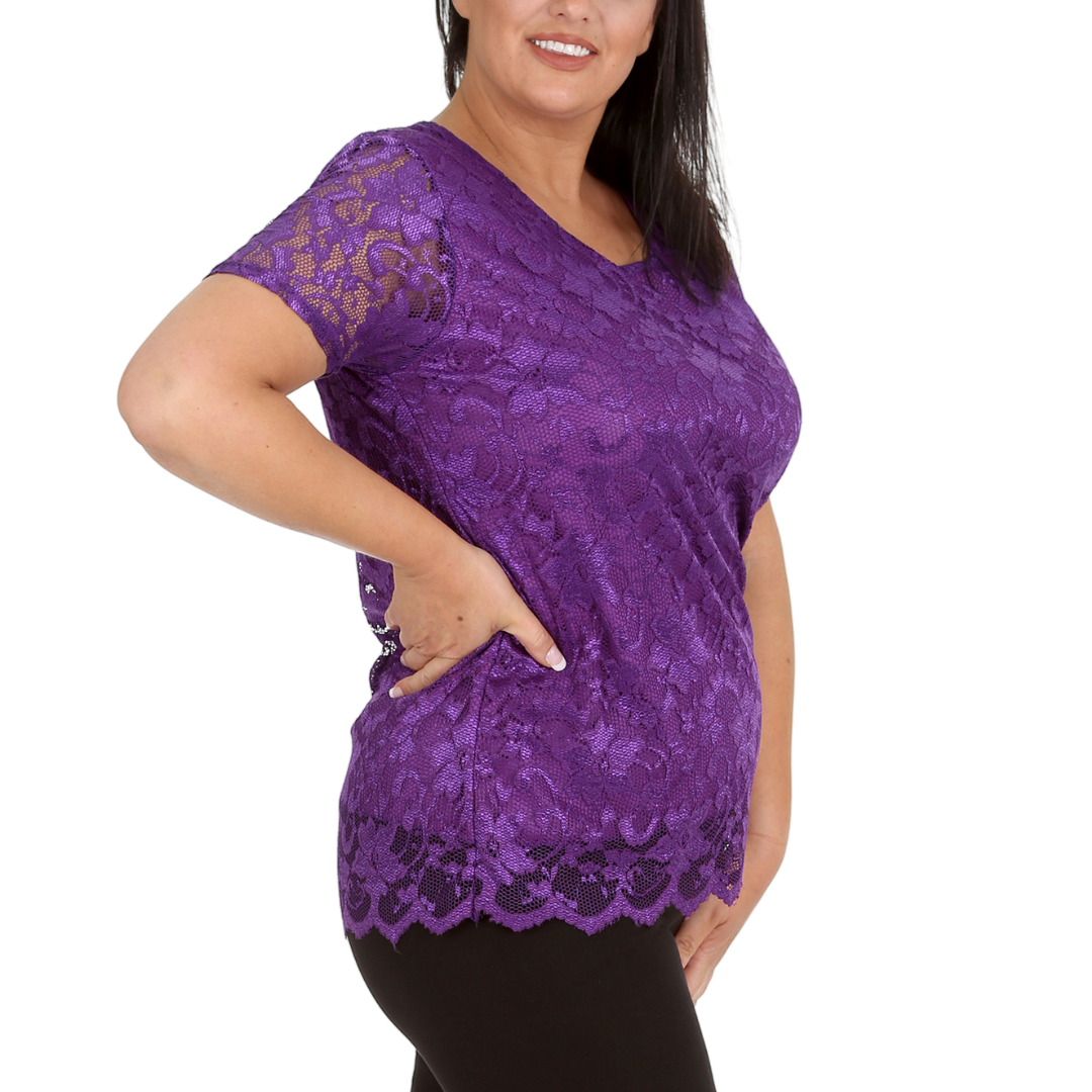 Nouvelle Womens Plus Size Ladies Floral Lace Lined Scallop Tunic Hem Top Blouse - Picture 13 of 50