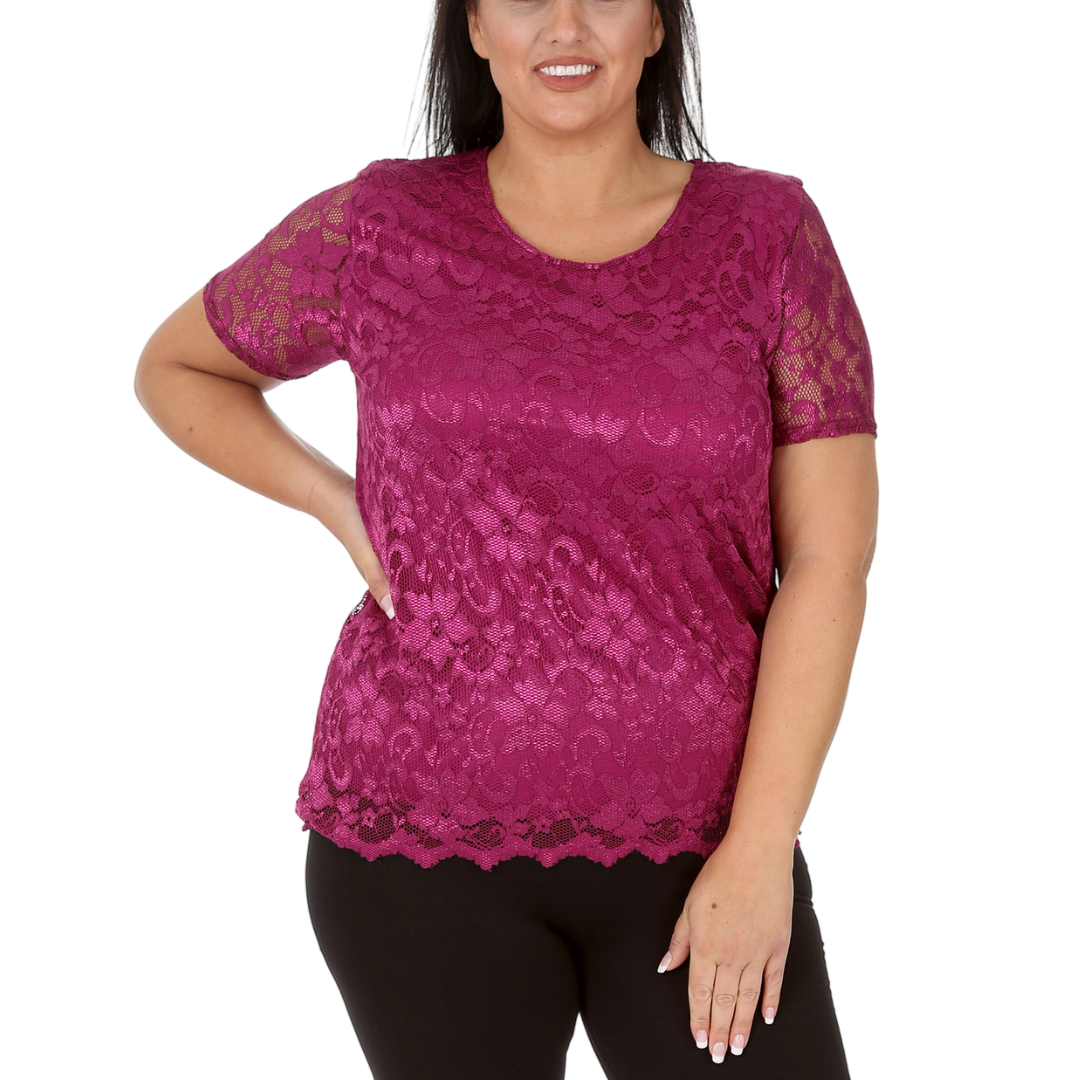Nouvelle Womens Plus Size Ladies Floral Lace Lined Scallop Tunic Hem Top Blouse - Picture 48 of 50