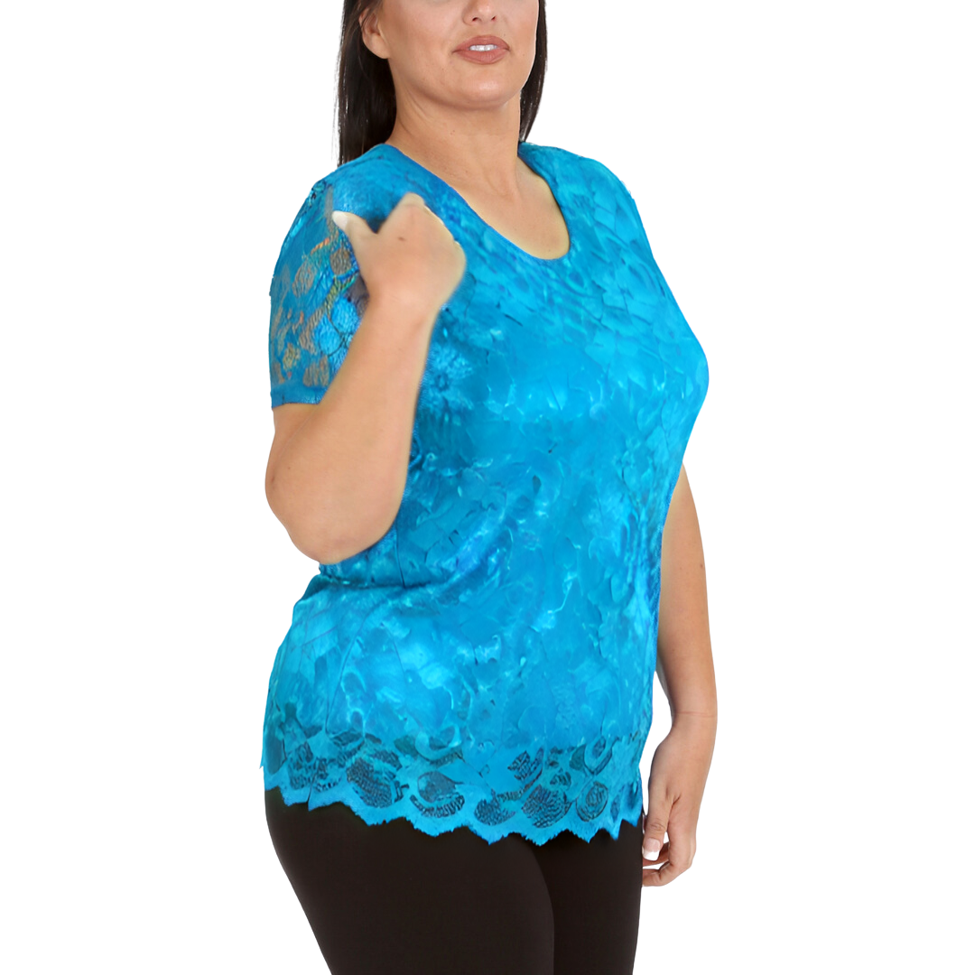 Nouvelle Womens Plus Size Ladies Floral Lace Lined Scallop Tunic Hem Top Blouse - Picture 25 of 50