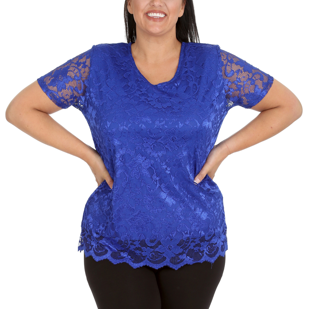 Nouvelle Womens Plus Size Ladies Floral Lace Lined Scallop Tunic Hem Top Blouse - Picture 30 of 50