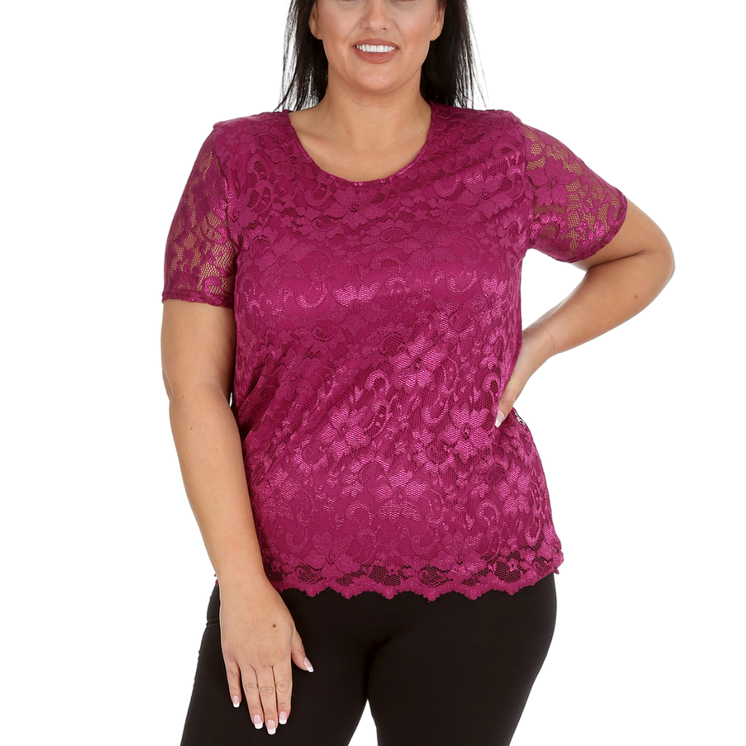 Nouvelle Womens Plus Size Ladies Floral Lace Lined Scallop Tunic Hem Top Blouse - Picture 45 of 50