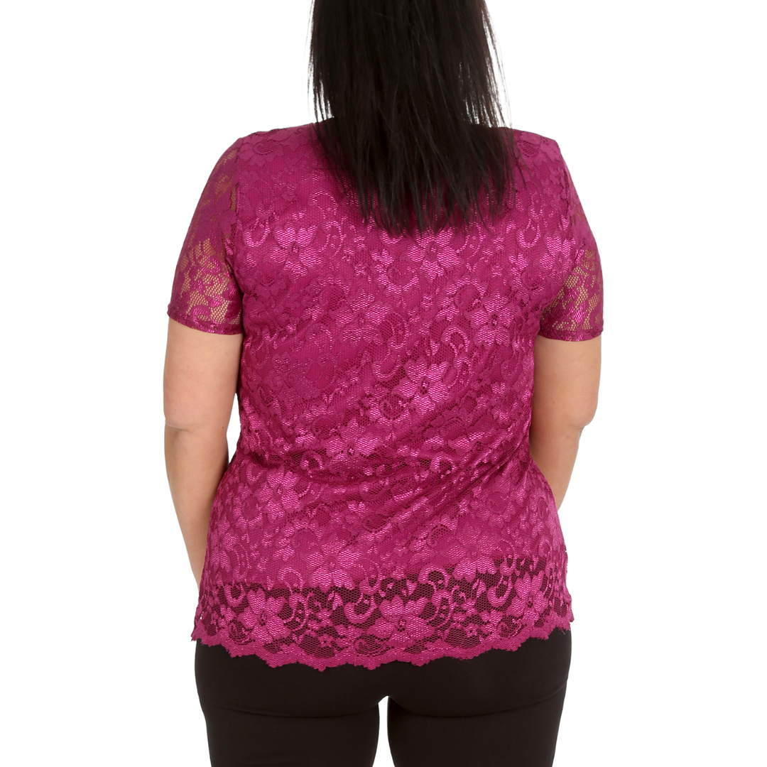 Nouvelle Womens Plus Size Ladies Floral Lace Lined Scallop Tunic Hem Top Blouse - Picture 50 of 50