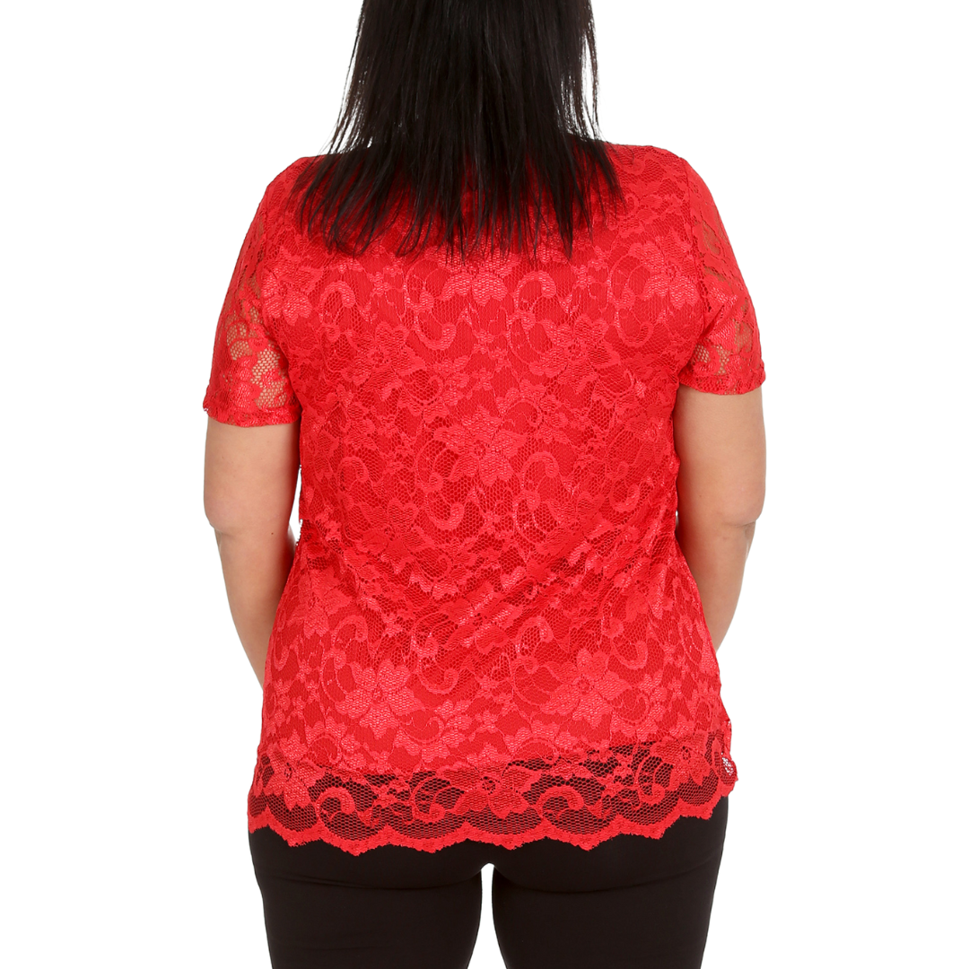 Nouvelle Womens Plus Size Ladies Floral Lace Lined Scallop Tunic Hem Top Blouse - Picture 19 of 50