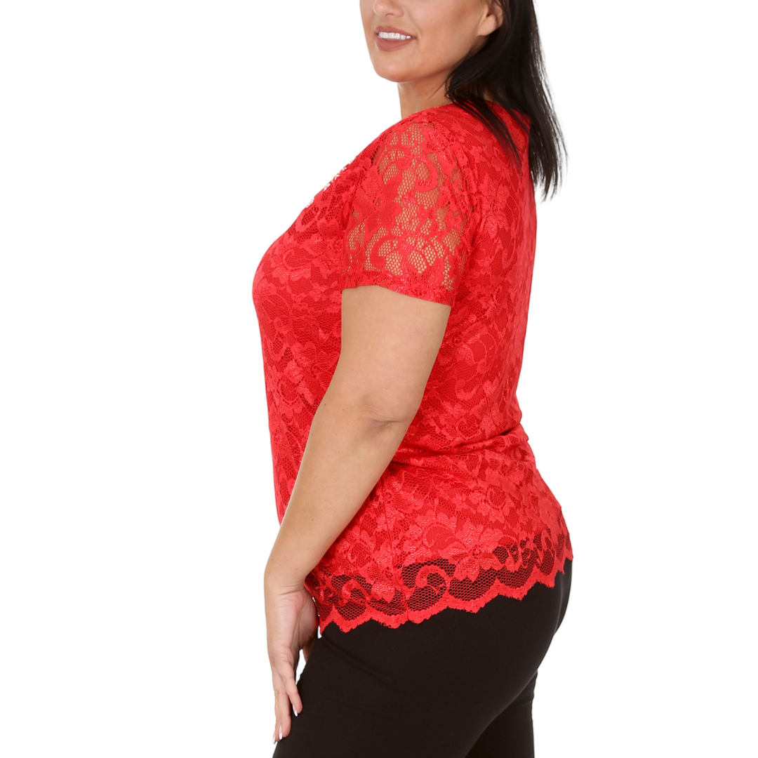 Nouvelle Womens Plus Size Ladies Floral Lace Lined Scallop Tunic Hem Top Blouse - Picture 20 of 50