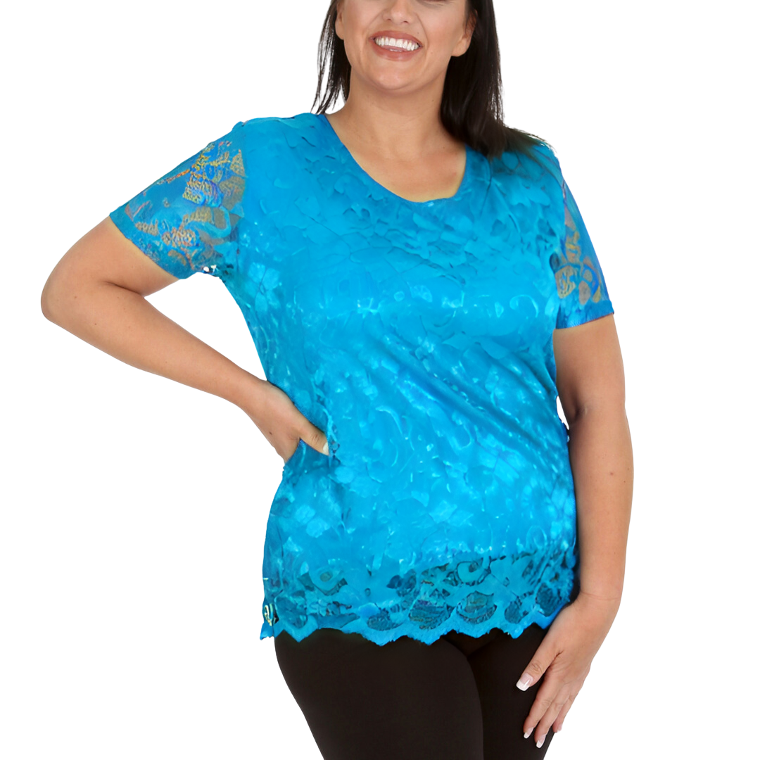 Nouvelle Womens Plus Size Ladies Floral Lace Lined Scallop Tunic Hem Top Blouse - Picture 26 of 50